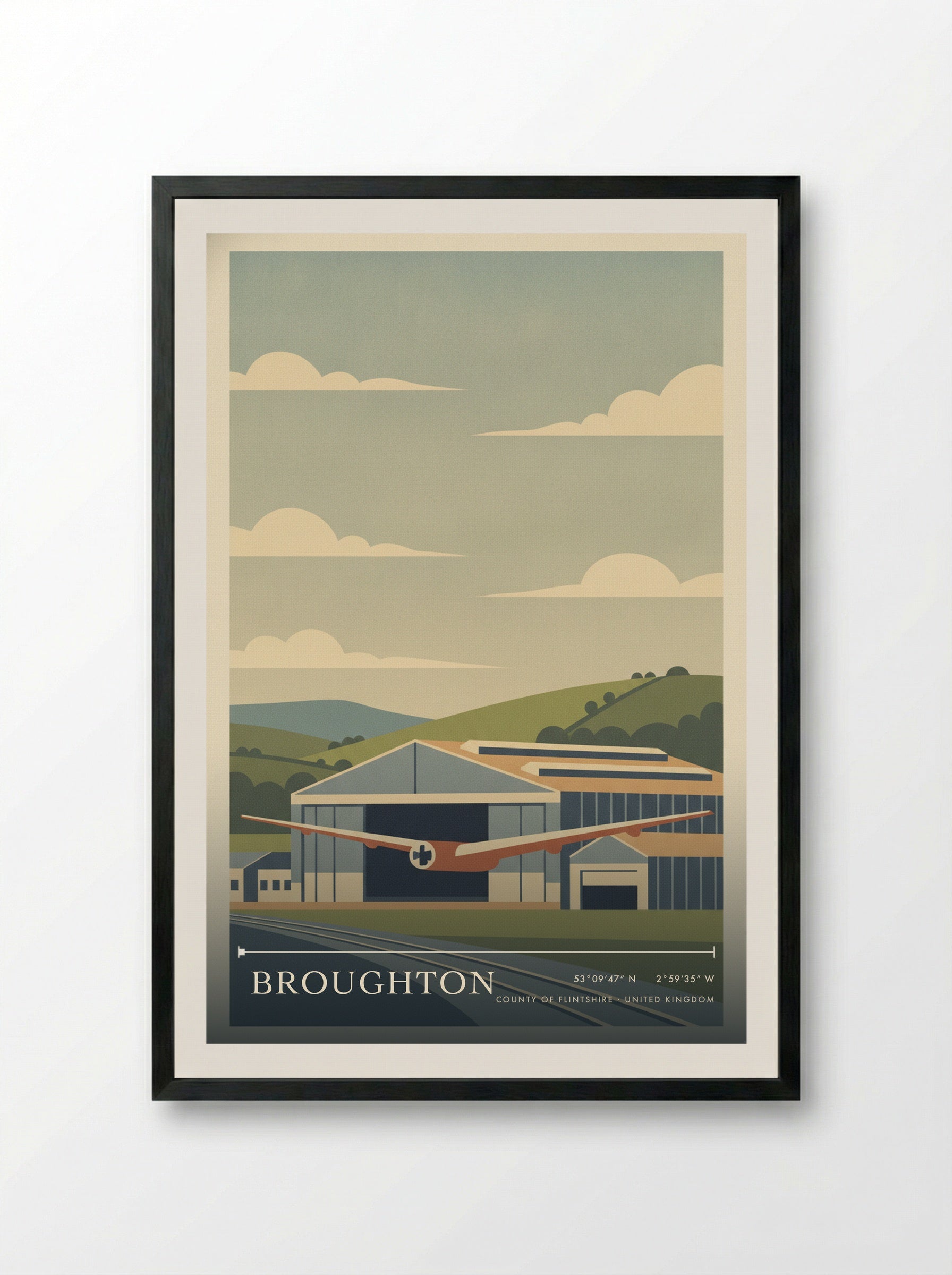Broughton County of Flintshire United Kingdom Travel Poster - Framed Print Black