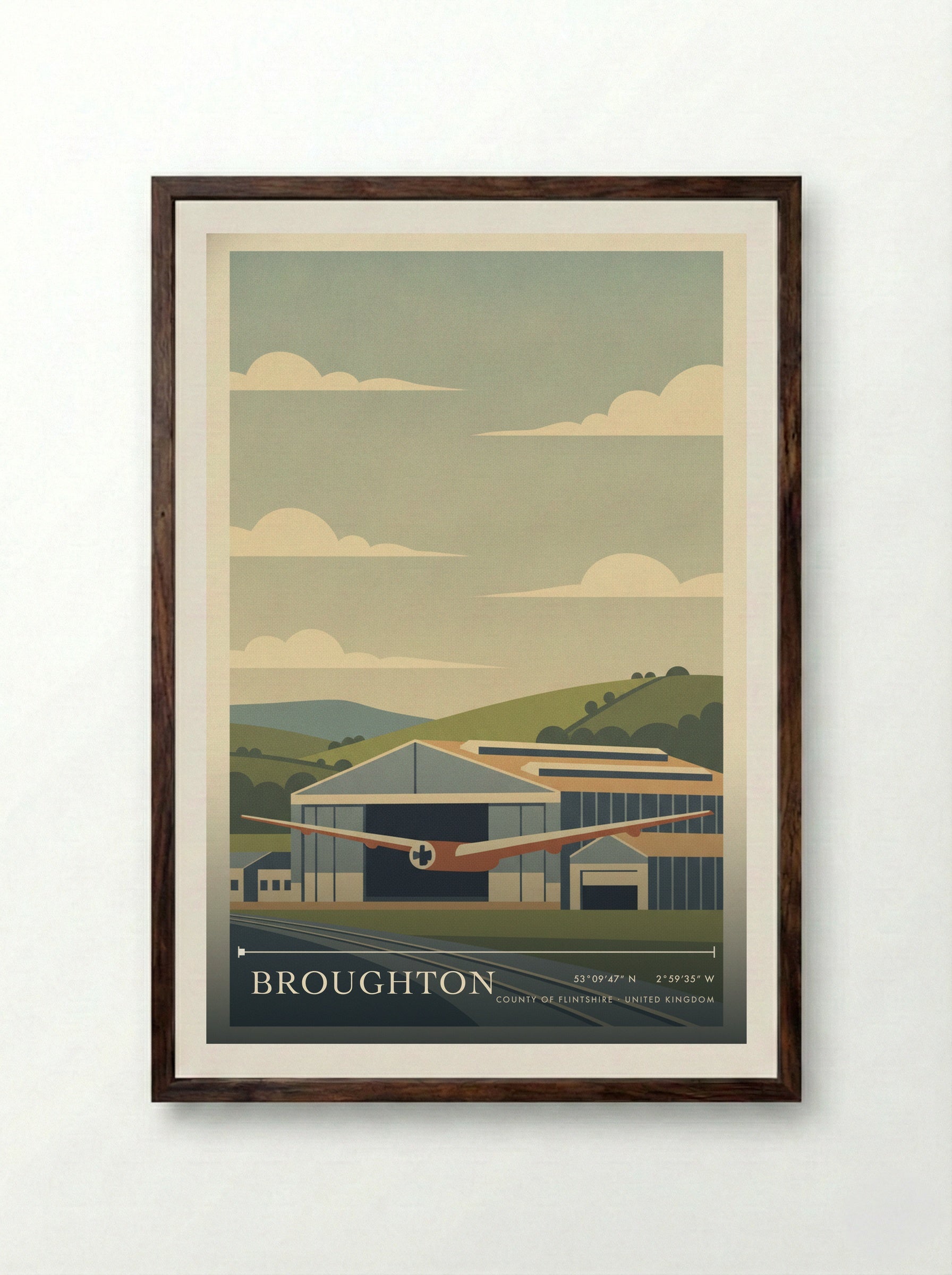 Broughton County of Flintshire United Kingdom Travel Poster - Framed Print Dark Wood