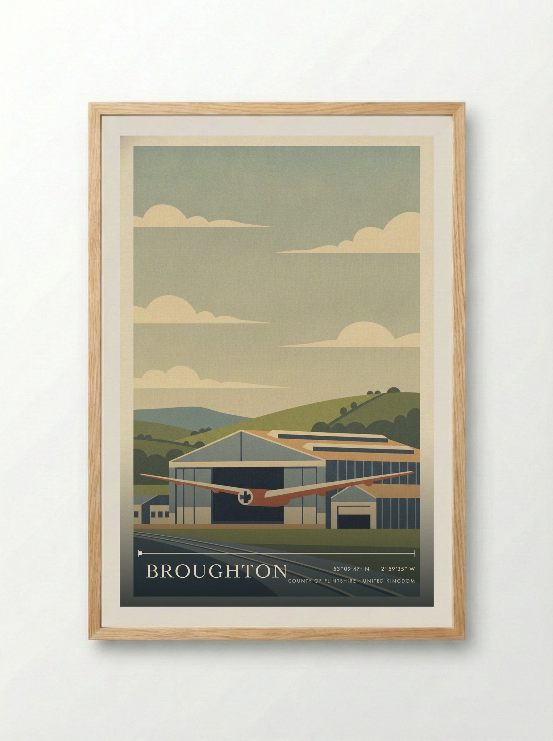 Broughton County of Flintshire United Kingdom Travel Poster - Framed Print Wood