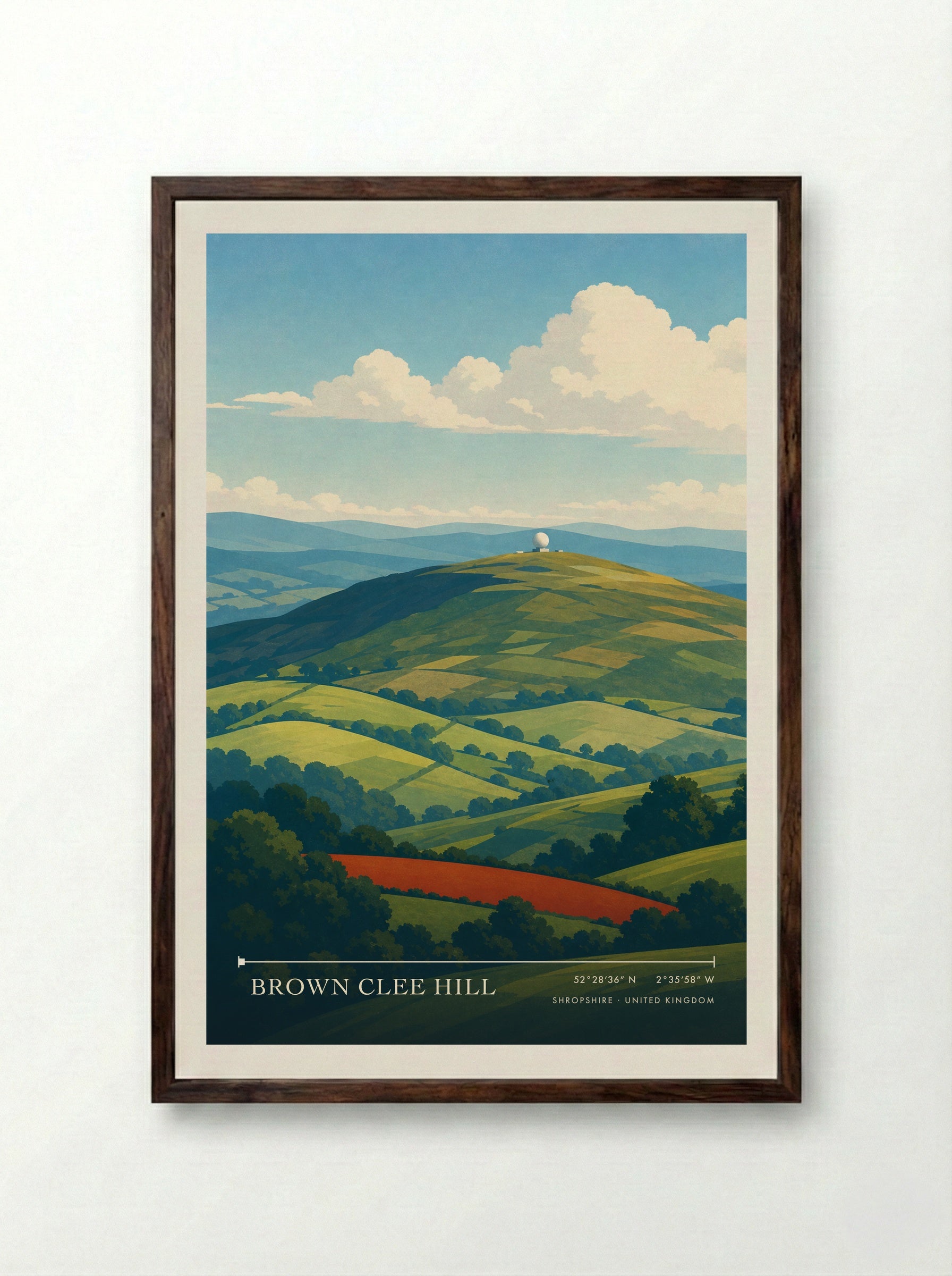Brown Clee Hill Shropshire United Kingdom Travel Poster - Framed Print Dark Wood