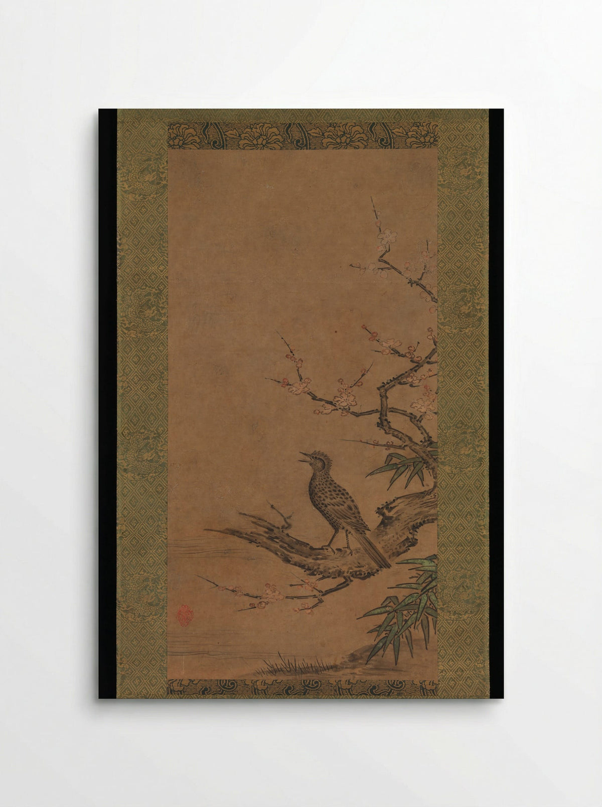 Brown-Eared Bulbul (Hiyodori) on a Branch of Plum - Kano Shōei - Poster