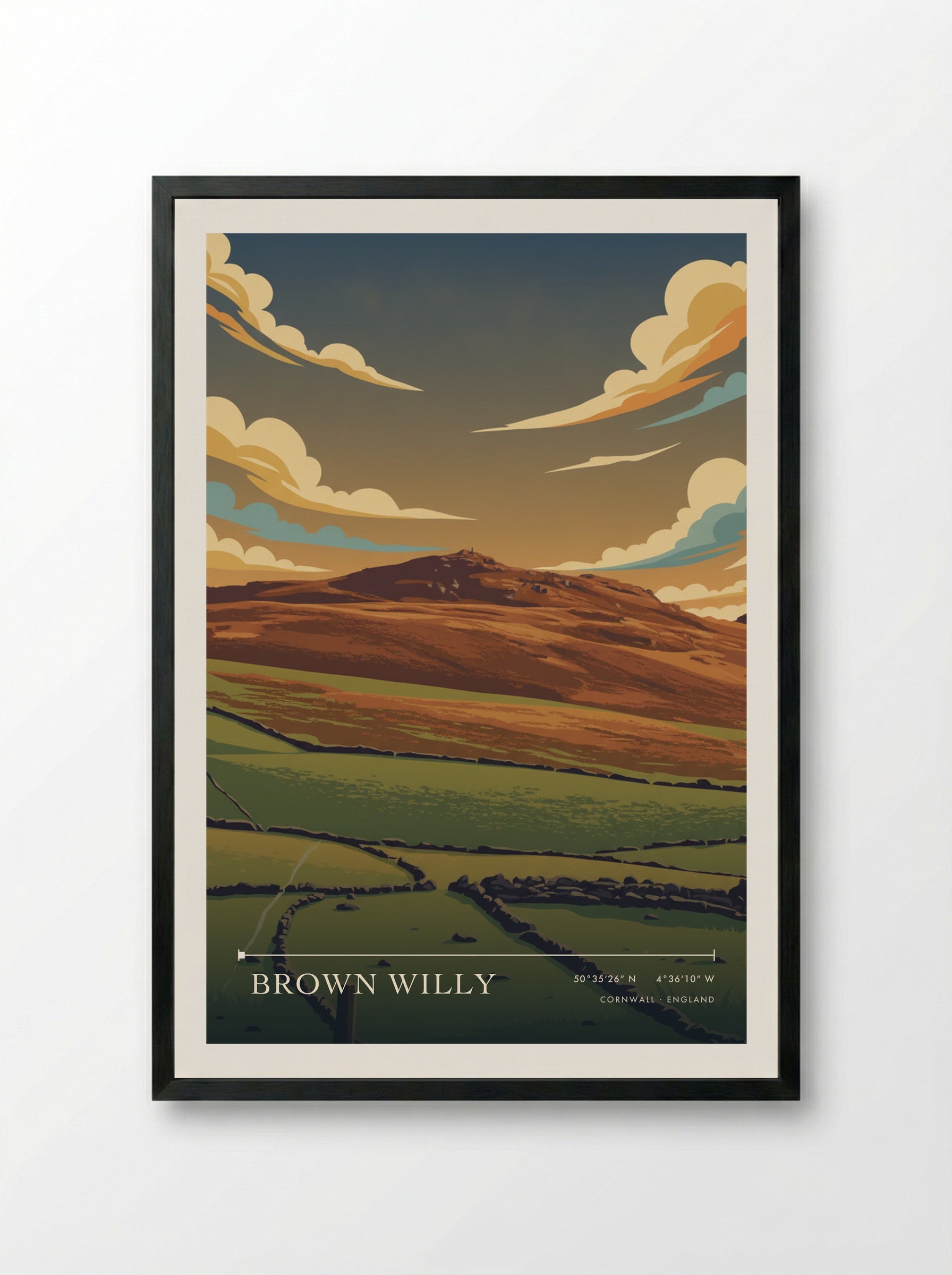 Brown Willy Cornwall England Travel Poster - Framed Print Black