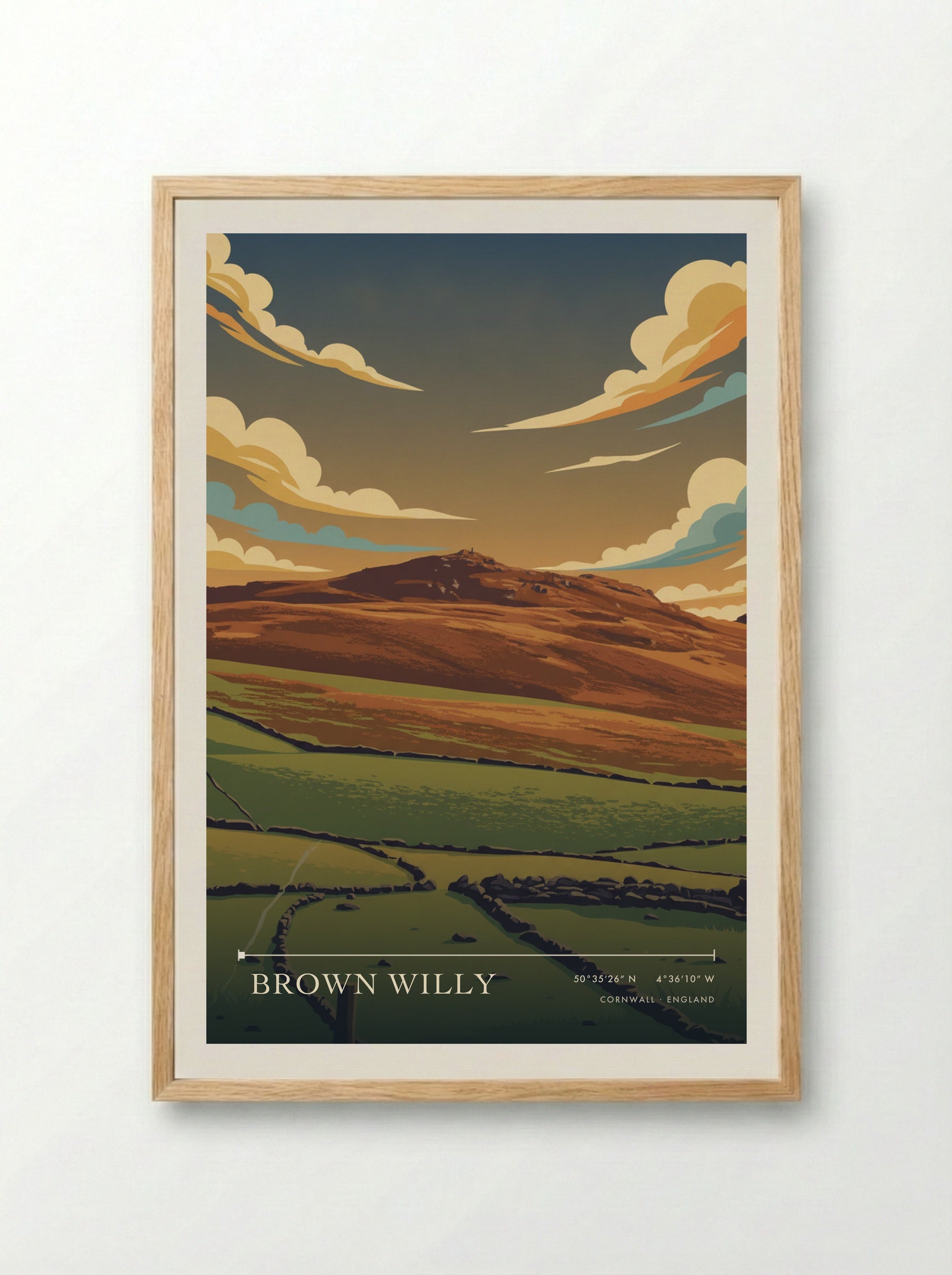 Brown Willy Cornwall England Travel Poster - Framed Print Wood