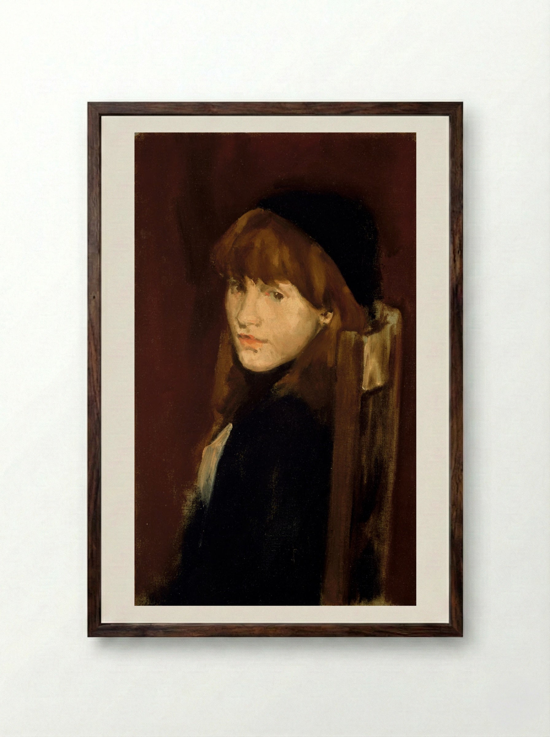 Brown and Gold: Lillie "In our Alley!" - James Abbott McNeill Whistler - Framed Print Dark Wood