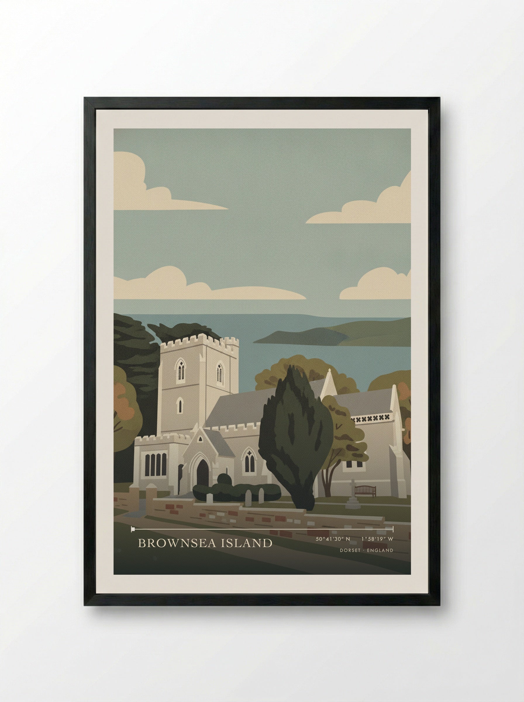 Brownsea Island Dorset England Travel Poster - Framed Print Black