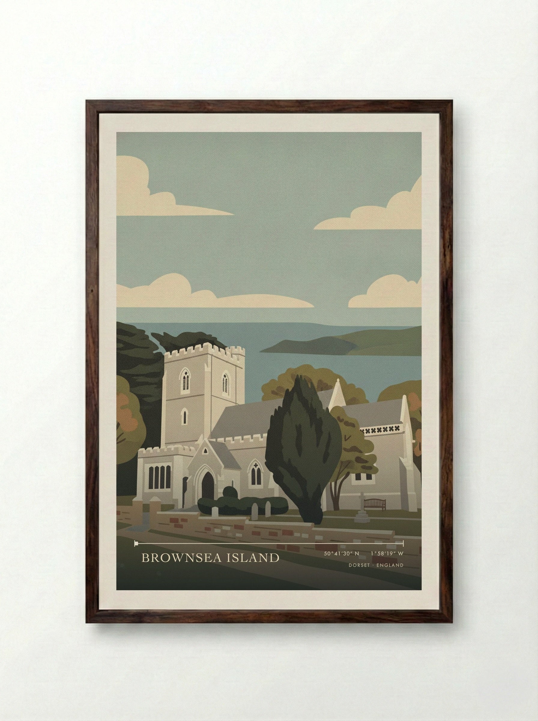 Brownsea Island Dorset England Travel Poster - Framed Print Dark Wood