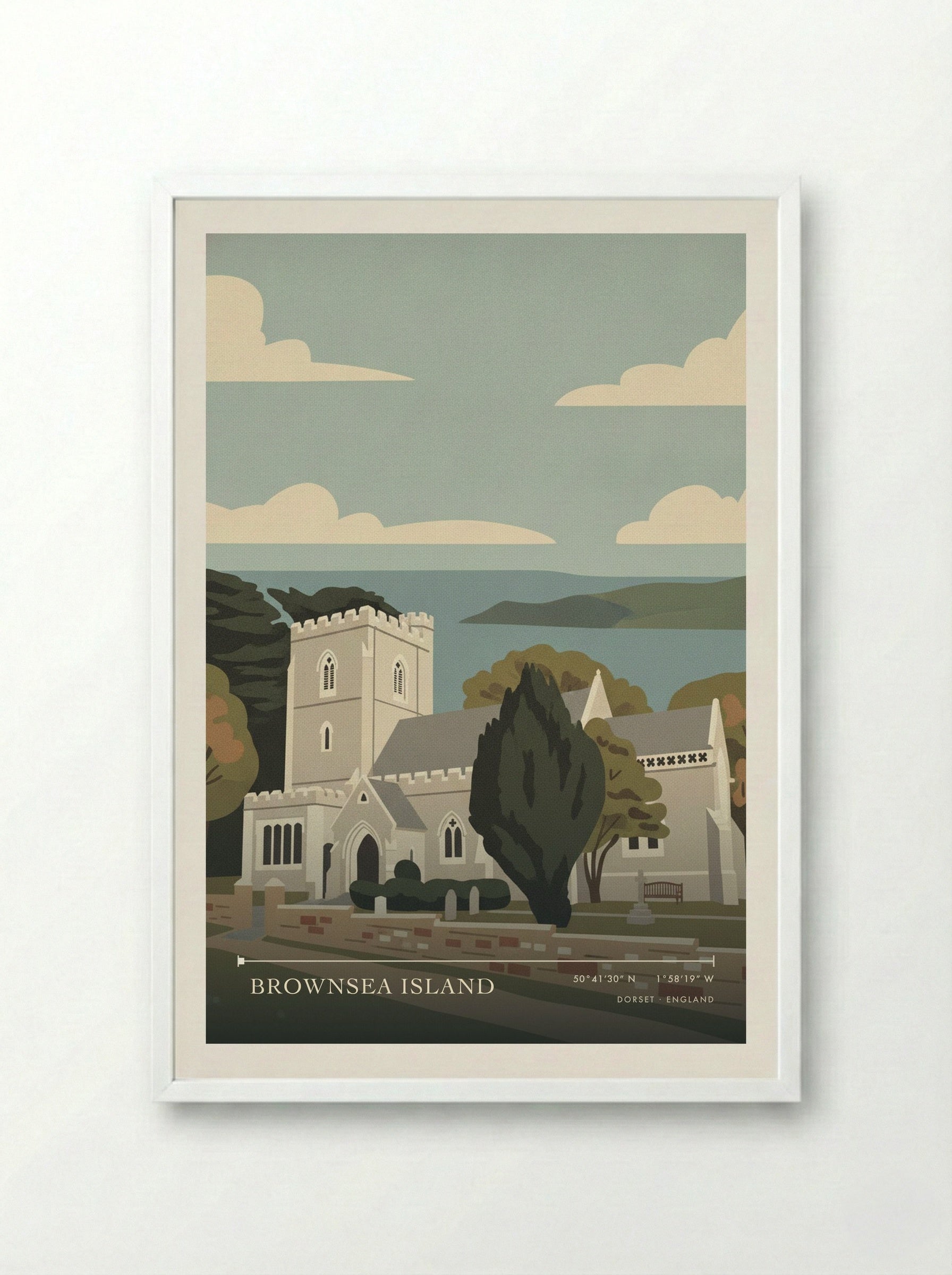 Brownsea Island Dorset England Travel Poster - Framed Print White