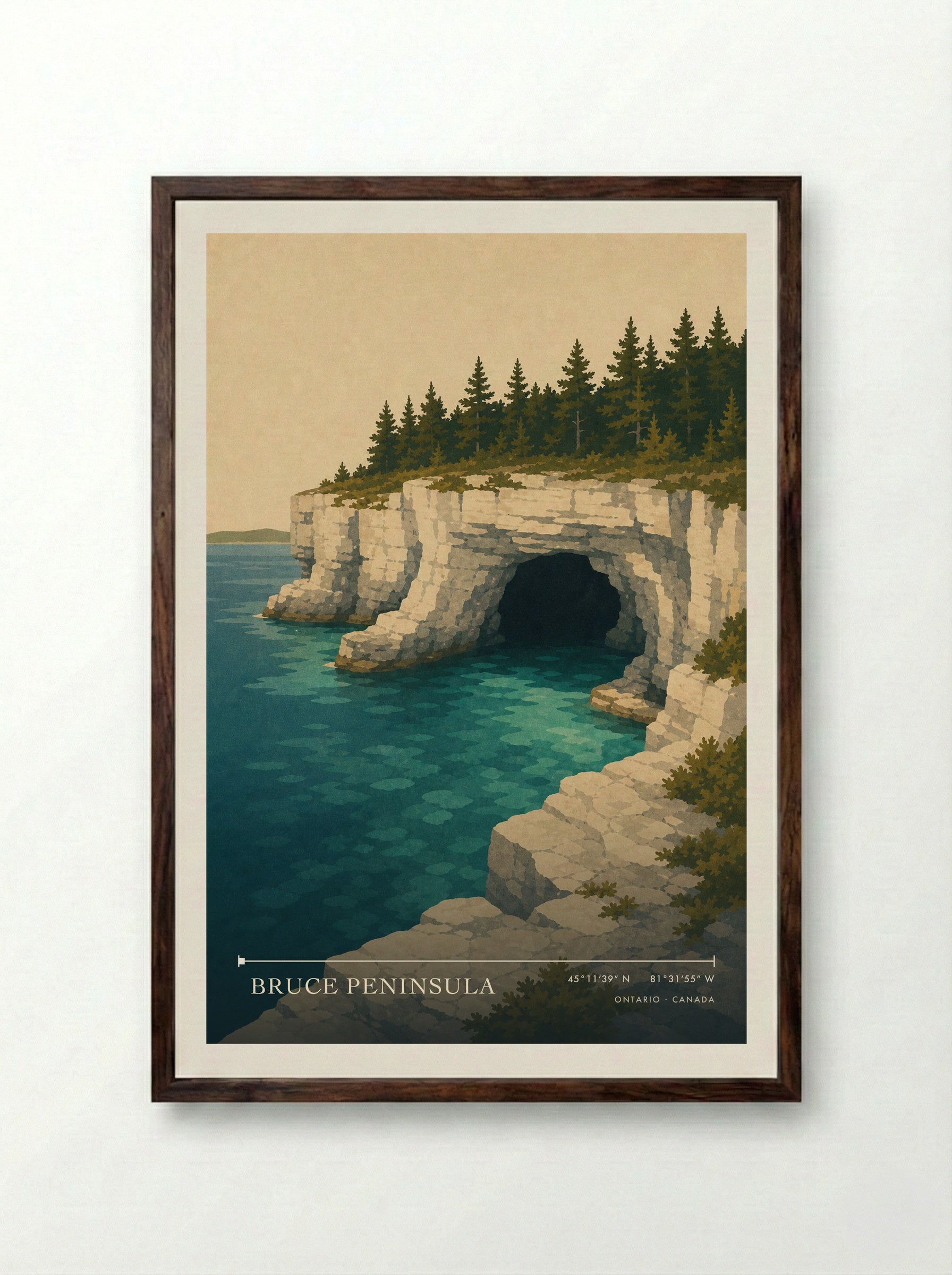 Bruce Peninsula Travel Poster - Framed Print Dark Wood