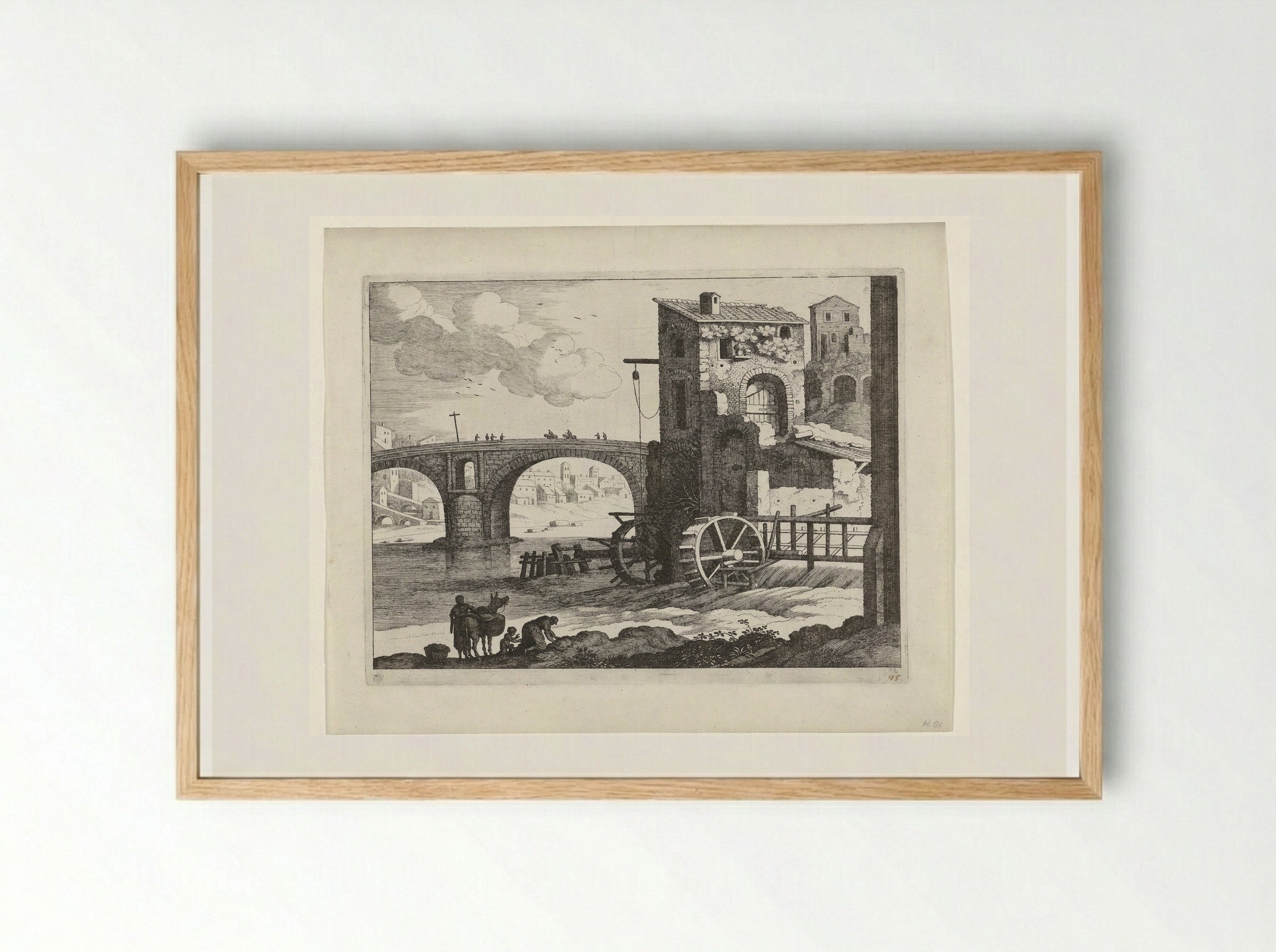 Brug en watermolen - Guilliam van Nieulandt (II) - Framed Print Wood