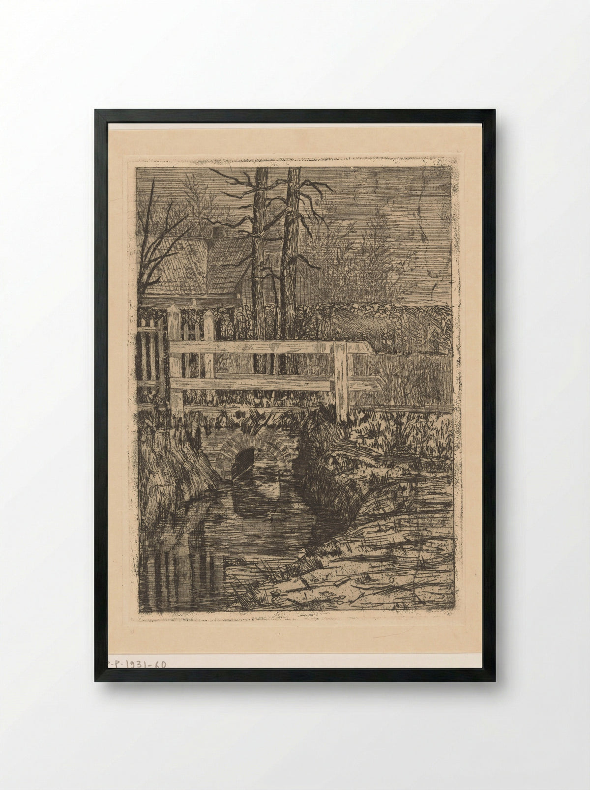 Brug met houten leuning over een sloot - Martinus van Regteren Altena - Framed Print Black