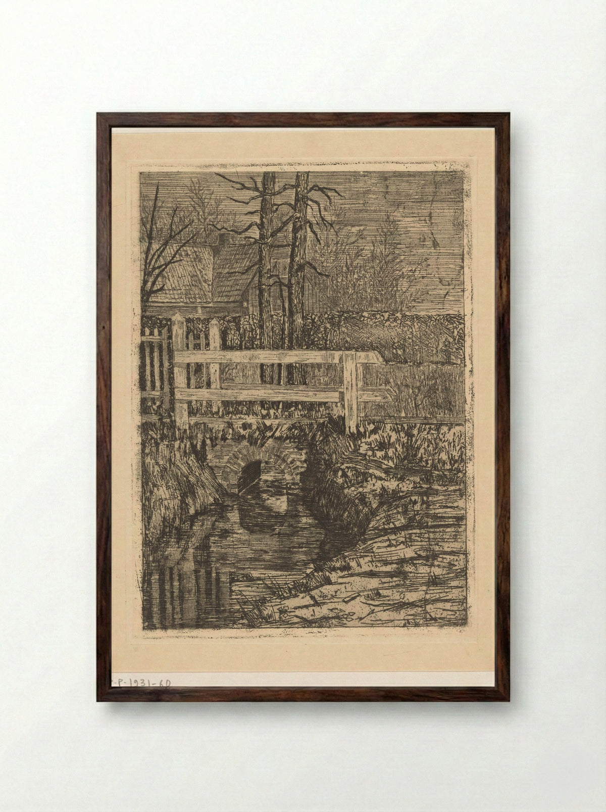 Brug met houten leuning over een sloot - Martinus van Regteren Altena - Framed Print Dark Wood