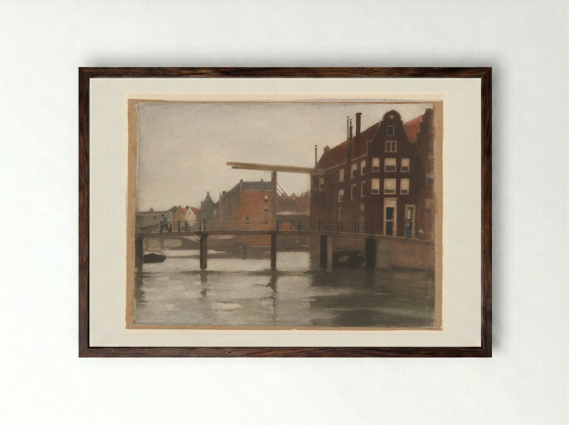 Brug tussen de eilanden Rapenburg en Uilenburg te Amsterdam - Willem Witsen - Framed Print Dark Wood
