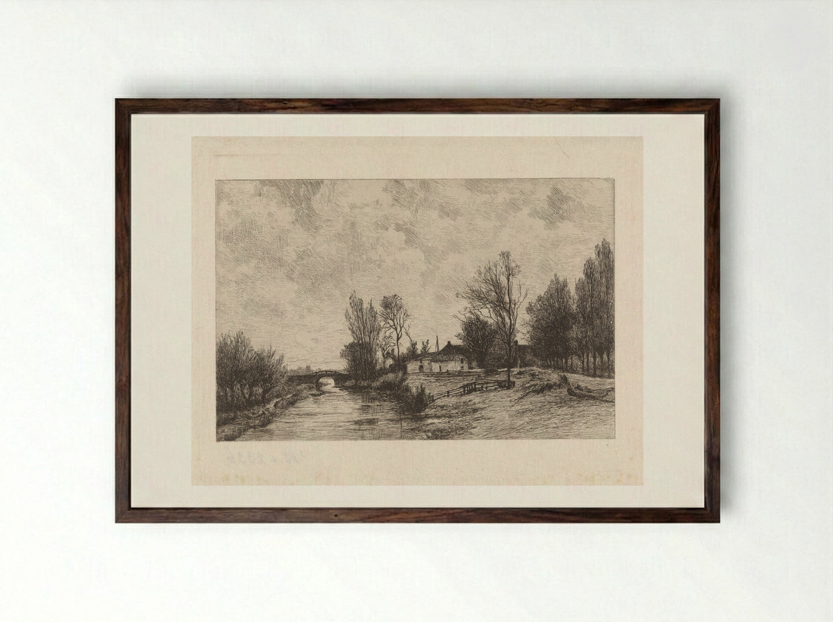Bruggetje bij Beek - Willem Oppenoorth - Framed Print Dark Wood
