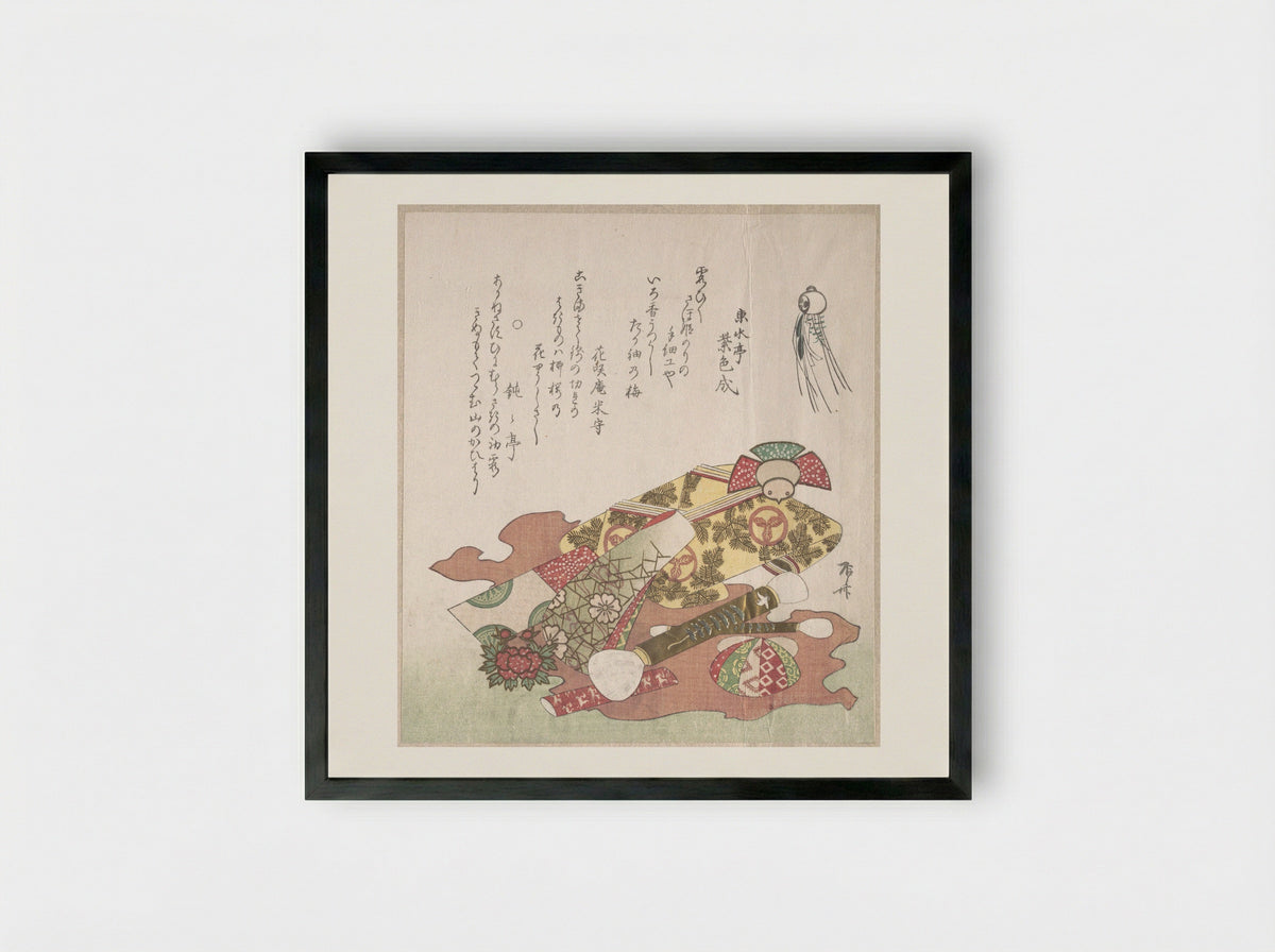 Brushes and Paper Ornaments - Ryūryūkyo Shinsai - Framed Print Black