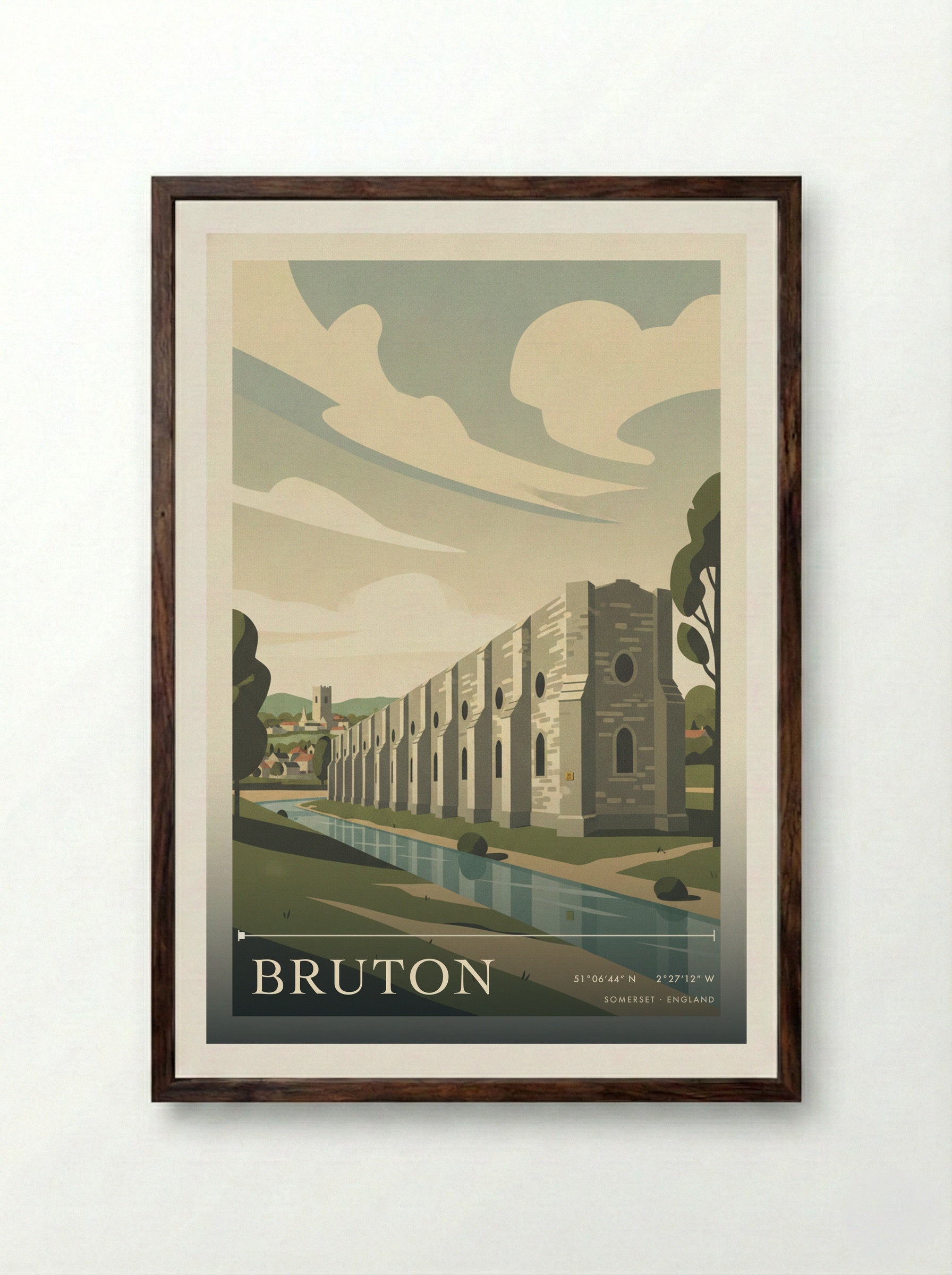 Bruton Somerset England Travel Poster - Framed Print Dark Wood