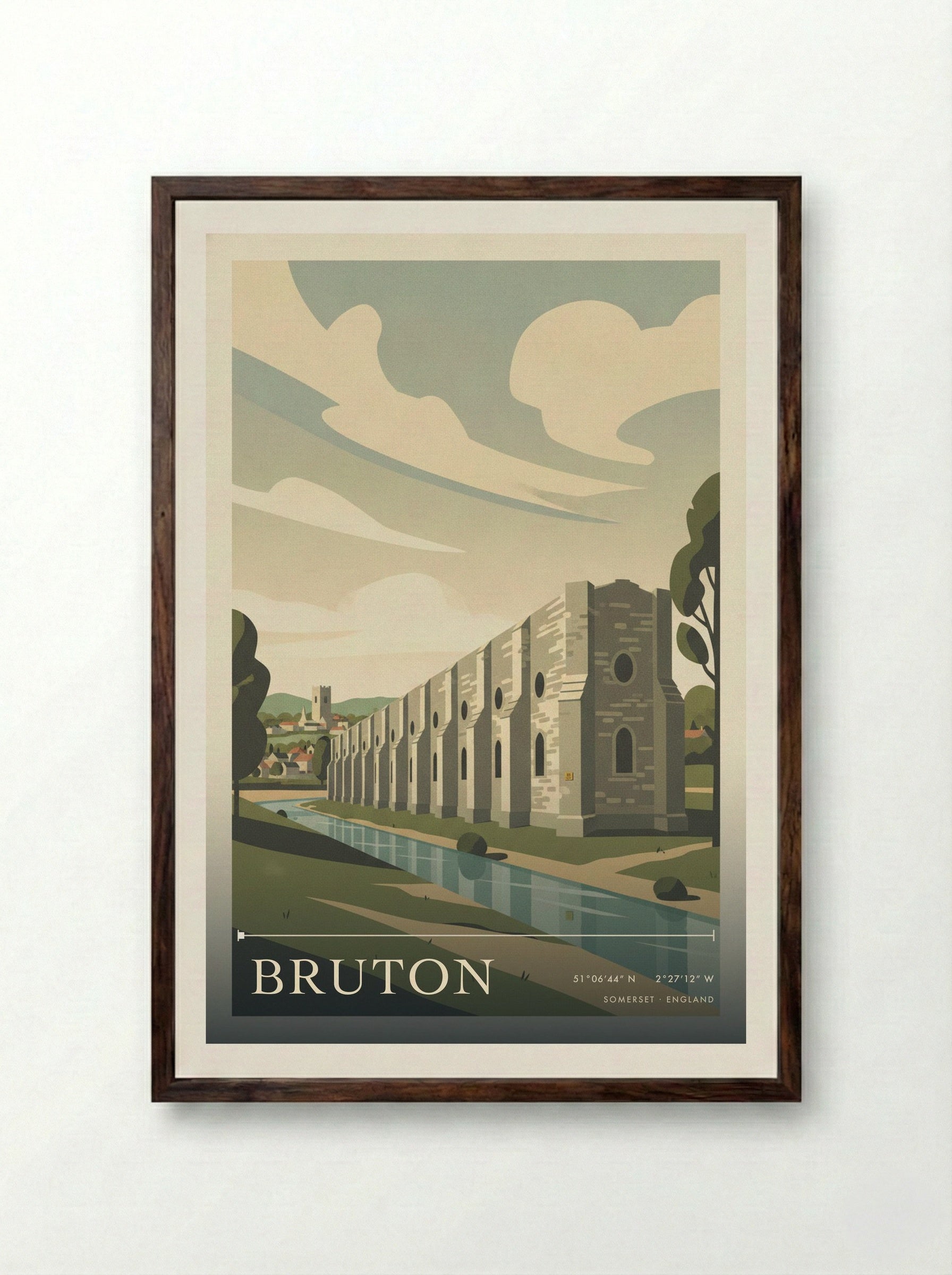 Bruton Somerset England Travel Poster - Framed Print Dark Wood