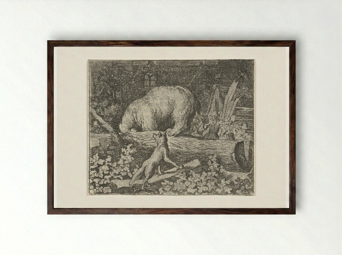 Bruun the Bear in the Trap - Allaert van Everdingen - Framed Print Dark Wood