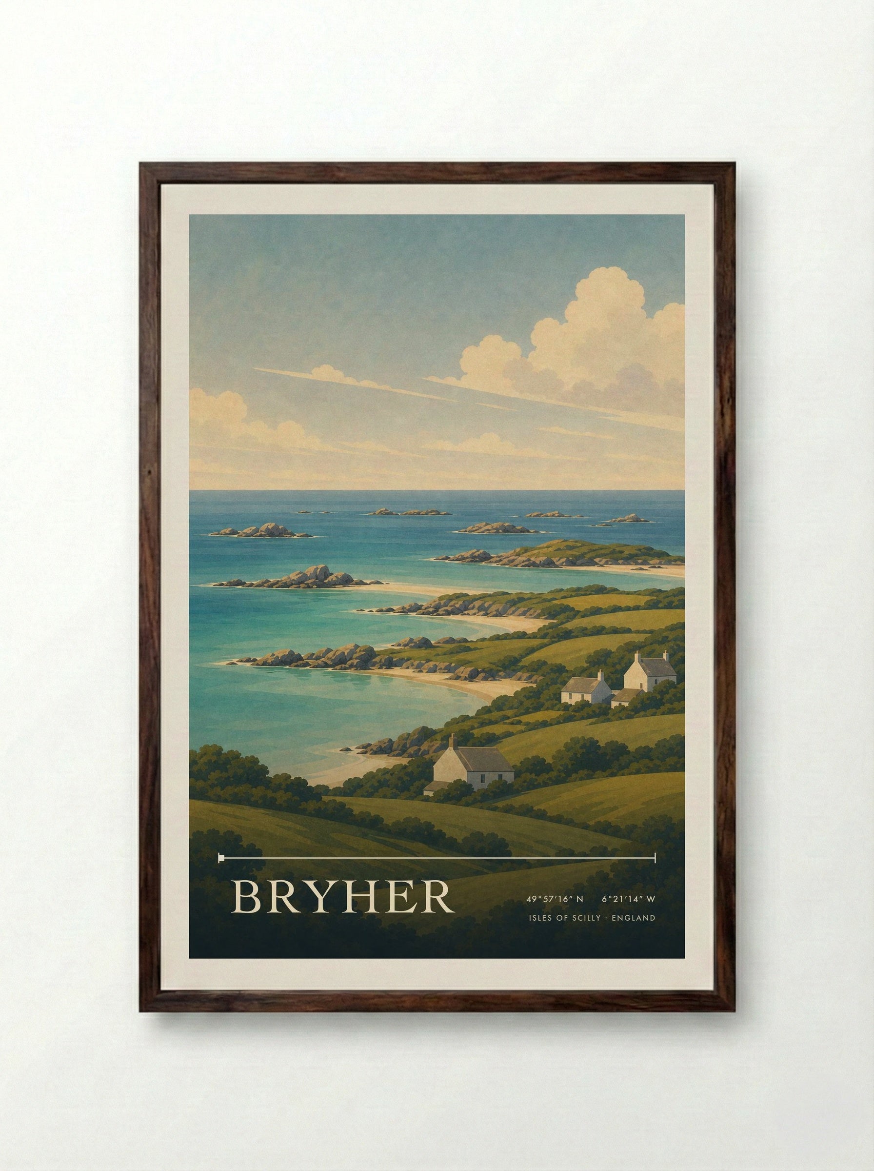 Bryher Isles of Scilly England Travel Poster - Framed Print Dark Wood