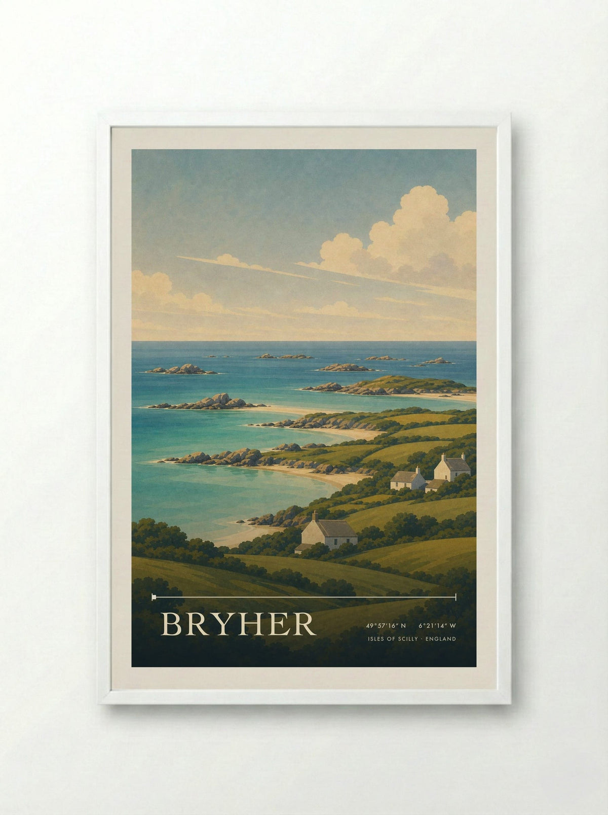 Bryher Isles of Scilly England Travel Poster - Framed Print White