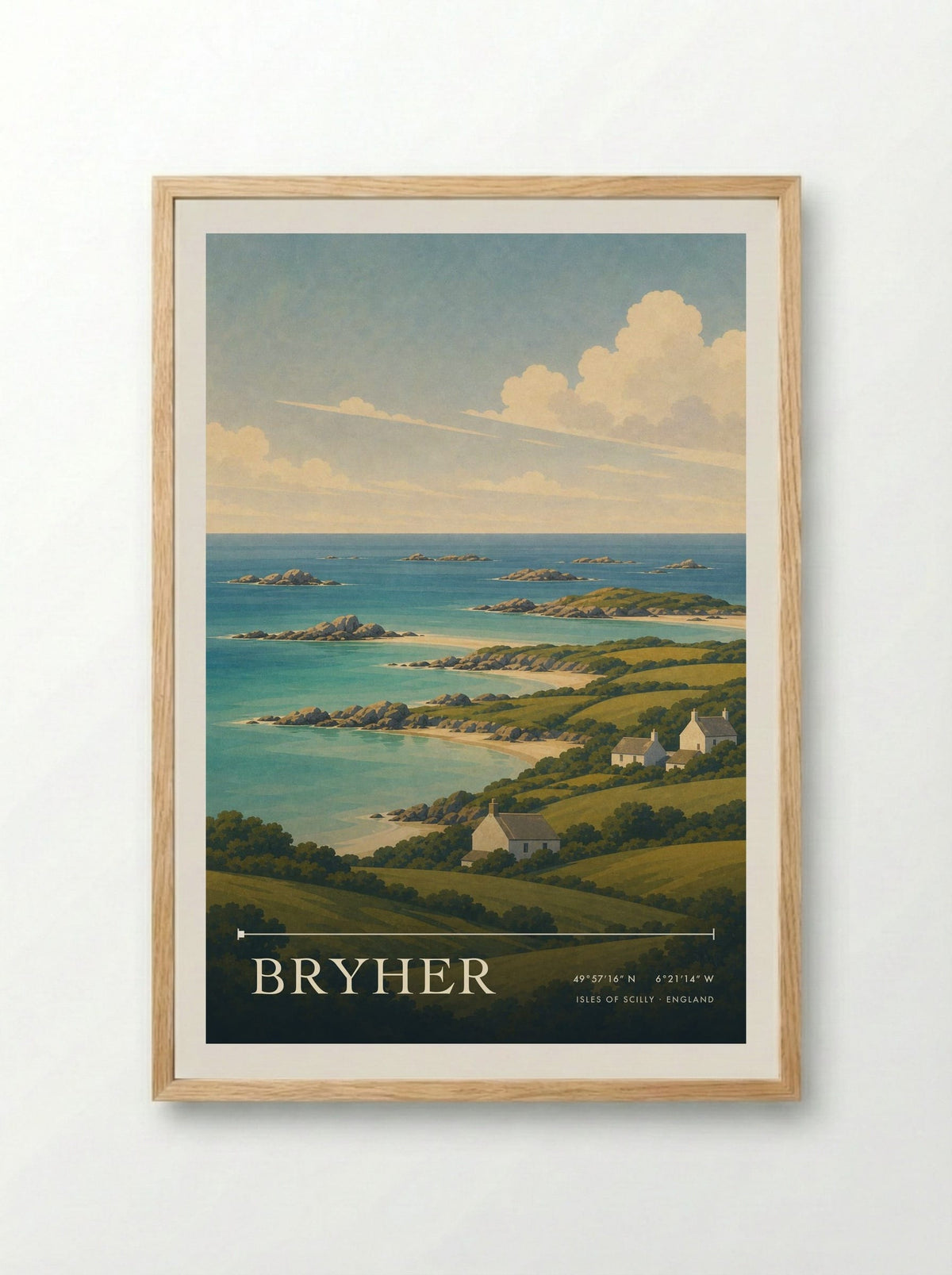 Bryher Isles of Scilly England Travel Poster - Framed Print Wood