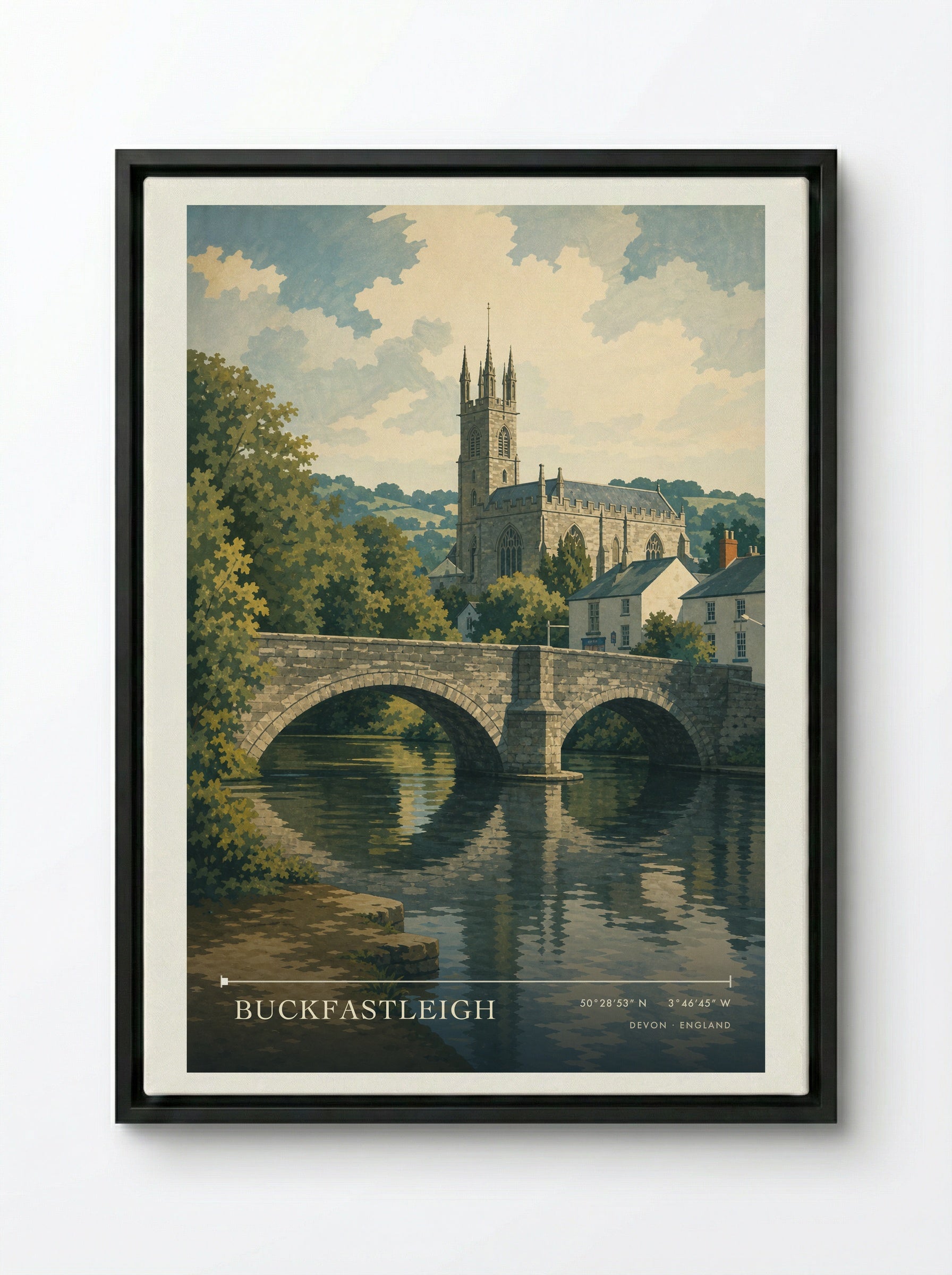 Buckfastleigh Devon England Travel Poster - Framed Canvas Black