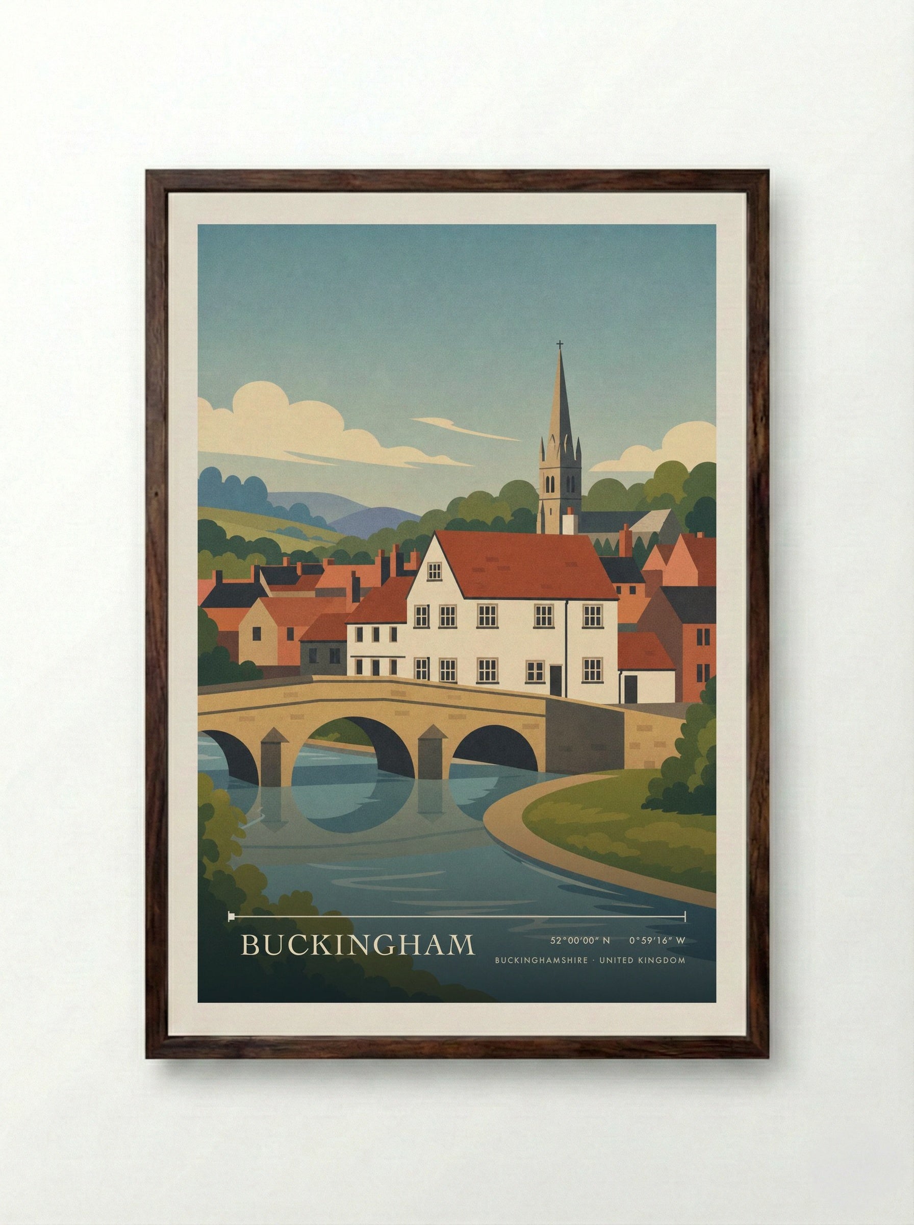 Buckingham Buckinghamshire United Kingdom Travel Poster - Framed Print Dark Wood