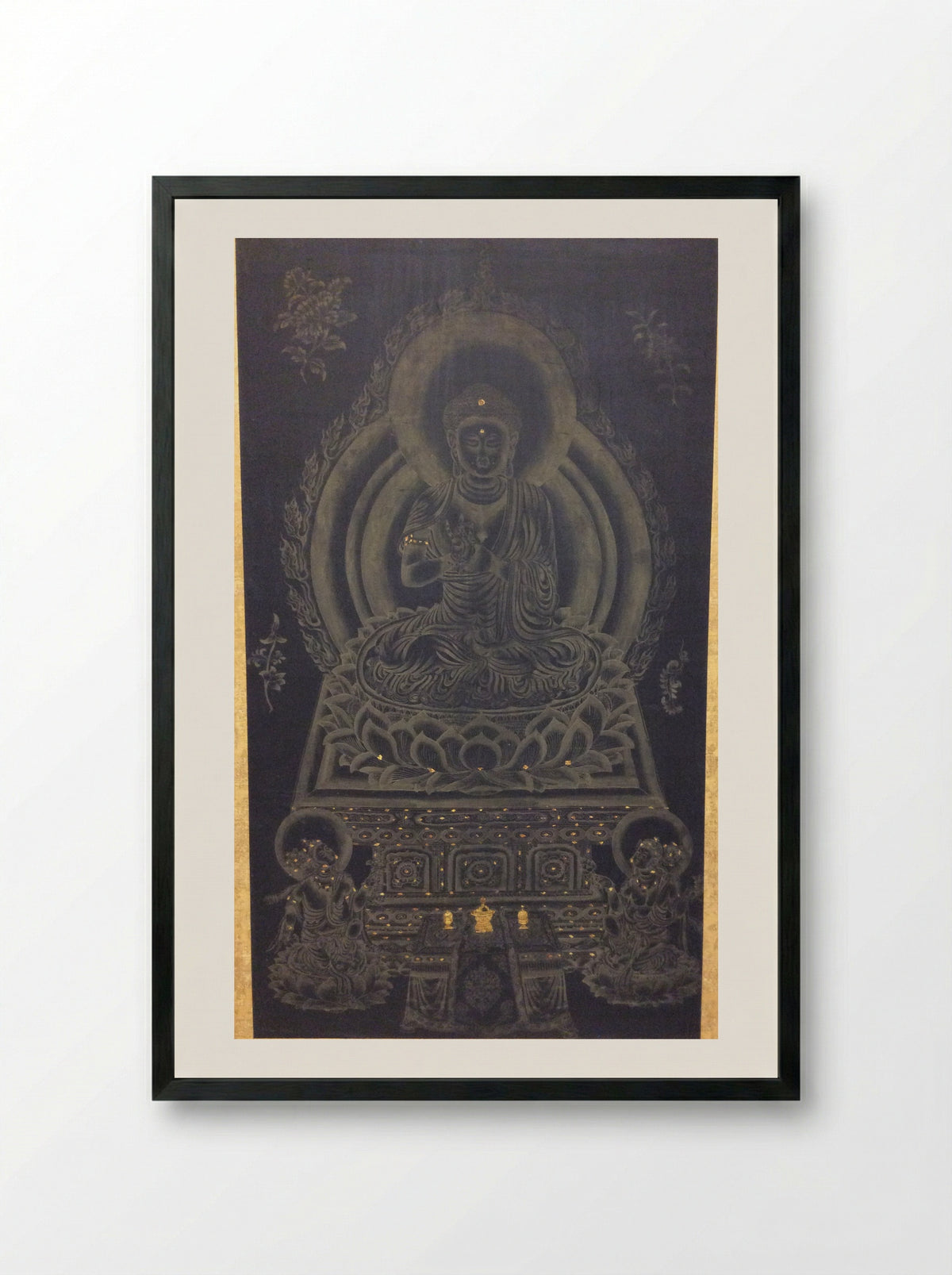 Buddha Seated on Lotus Throne - Jiang Jun - Framed Print Black