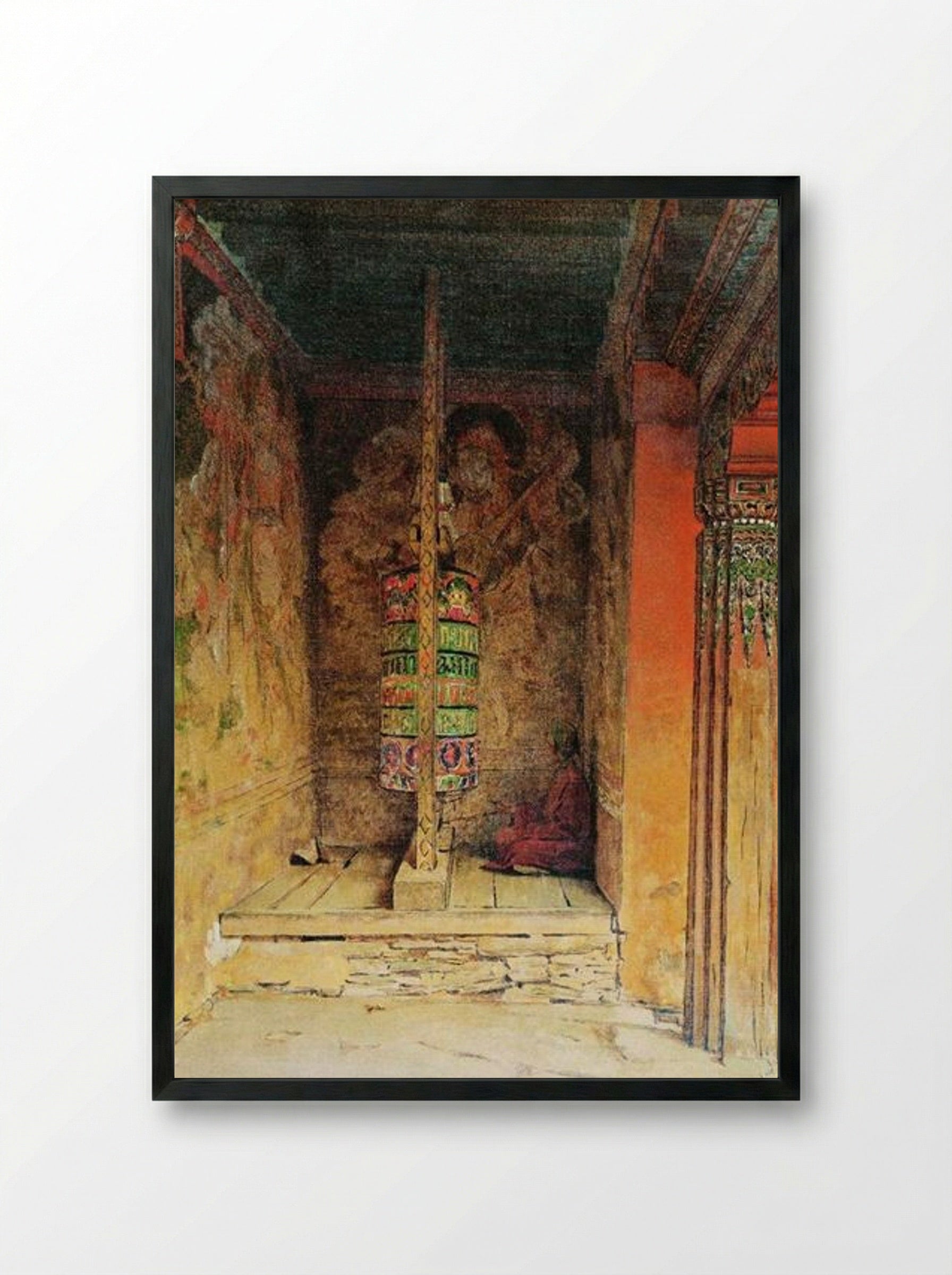 Buddhist Prayer Machine - Vasily Vereshchagin - Framed Print Black