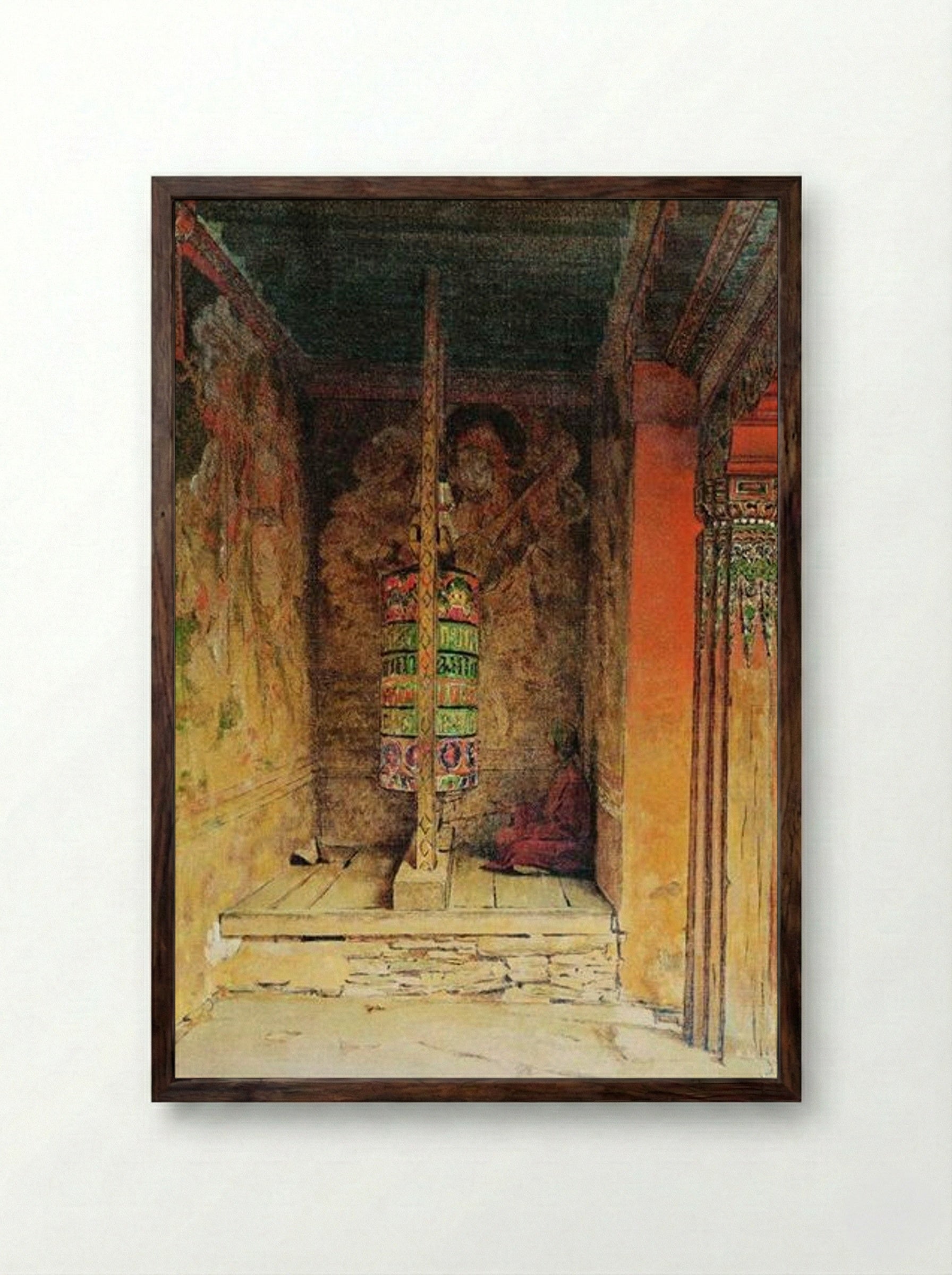Buddhist Prayer Machine - Vasily Vereshchagin - Framed Print Dark Wood