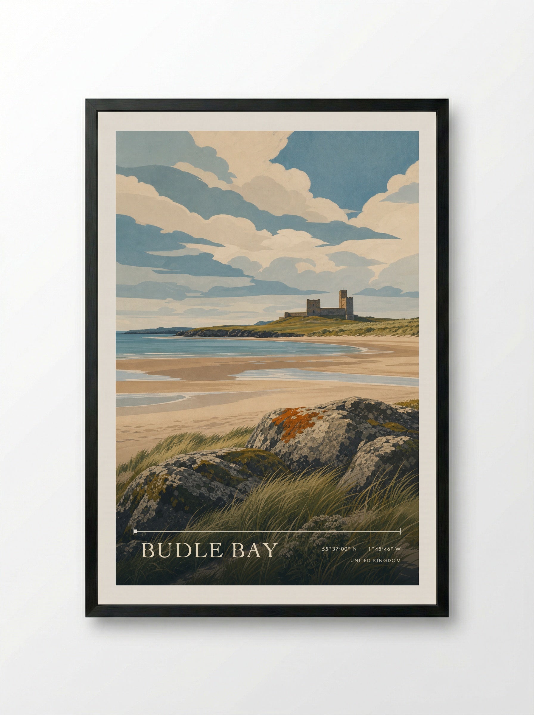 Budle Bay United Kingdom Travel Poster - Framed Print Black