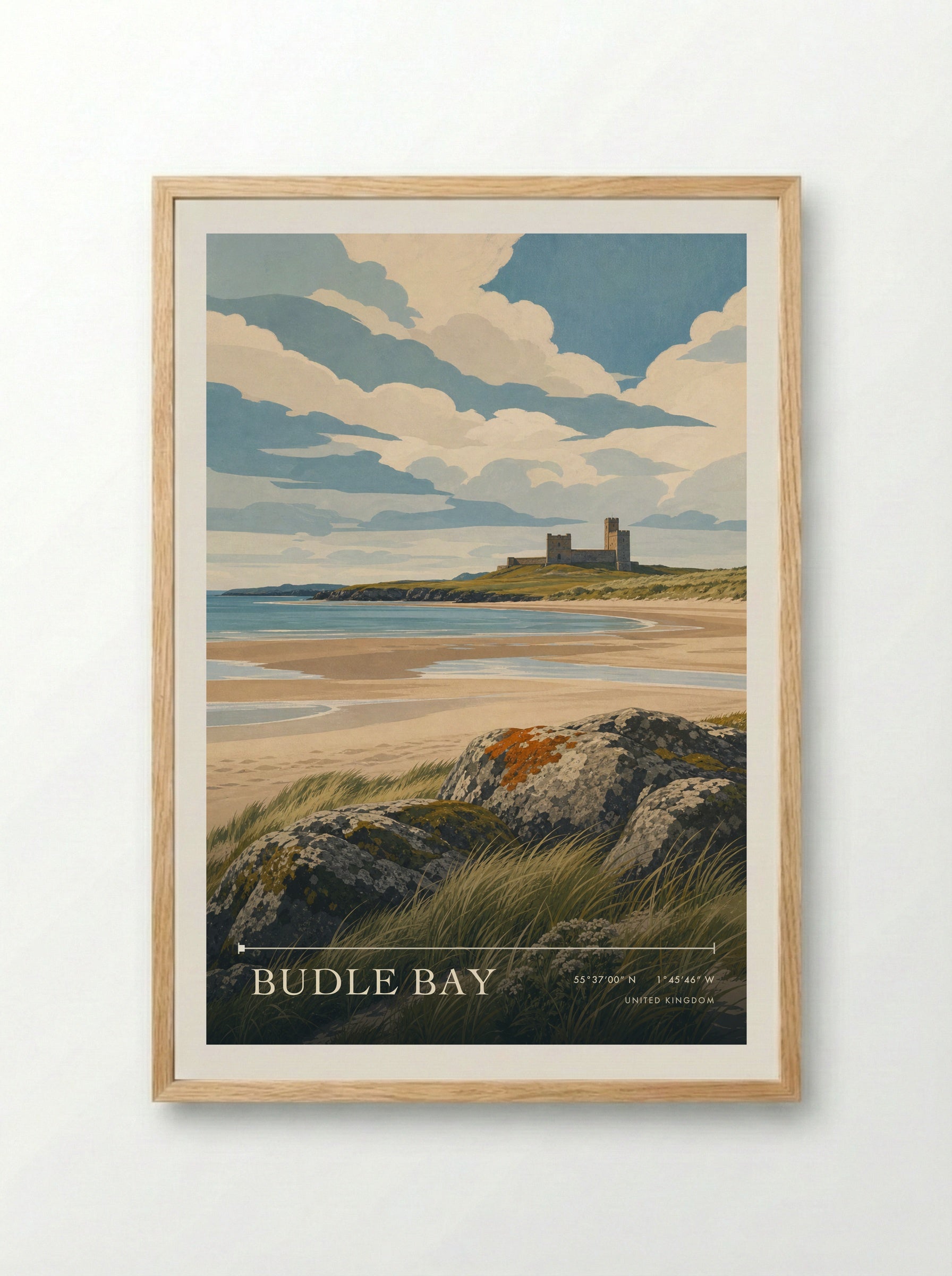 Budle Bay United Kingdom Travel Poster - Framed Print Wood