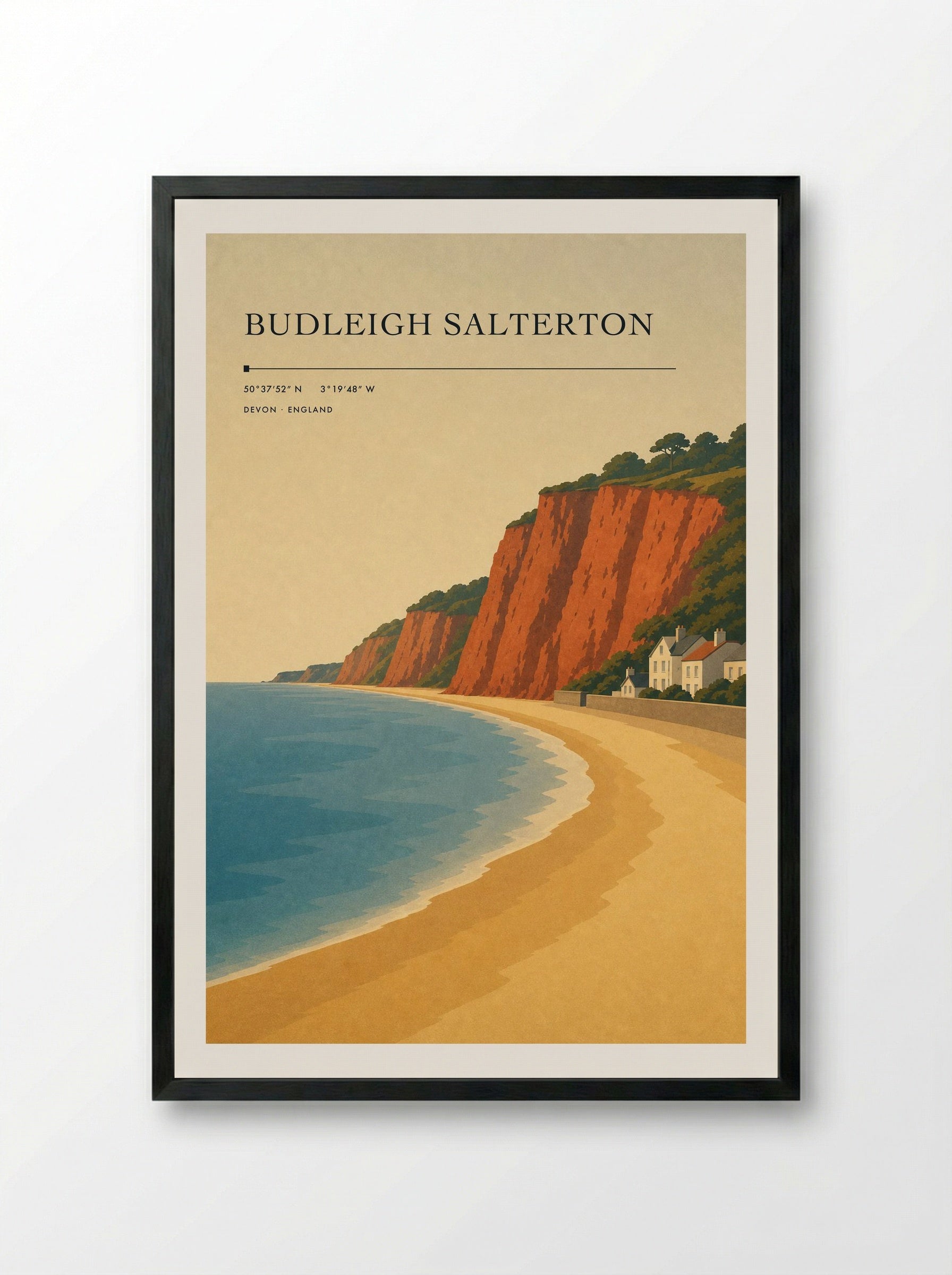 Budleigh Salterton Travel Poster - Framed Print Black