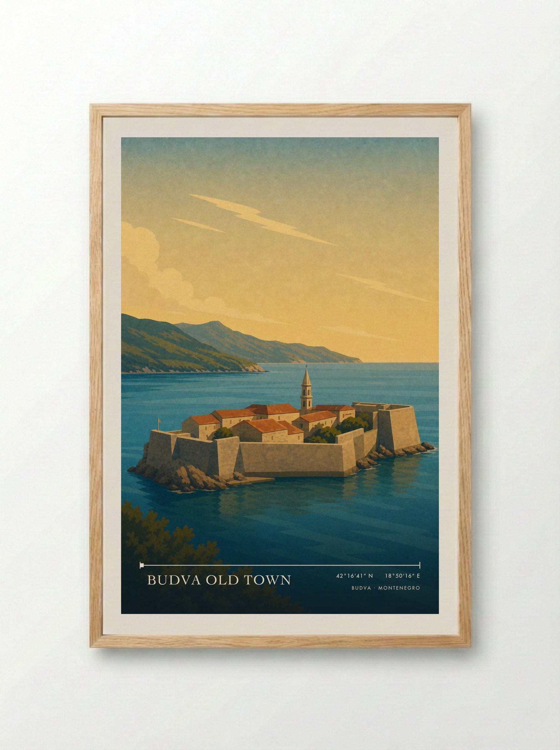 Budva Old Town Montenegro Travel Poster - Framed Print Wood