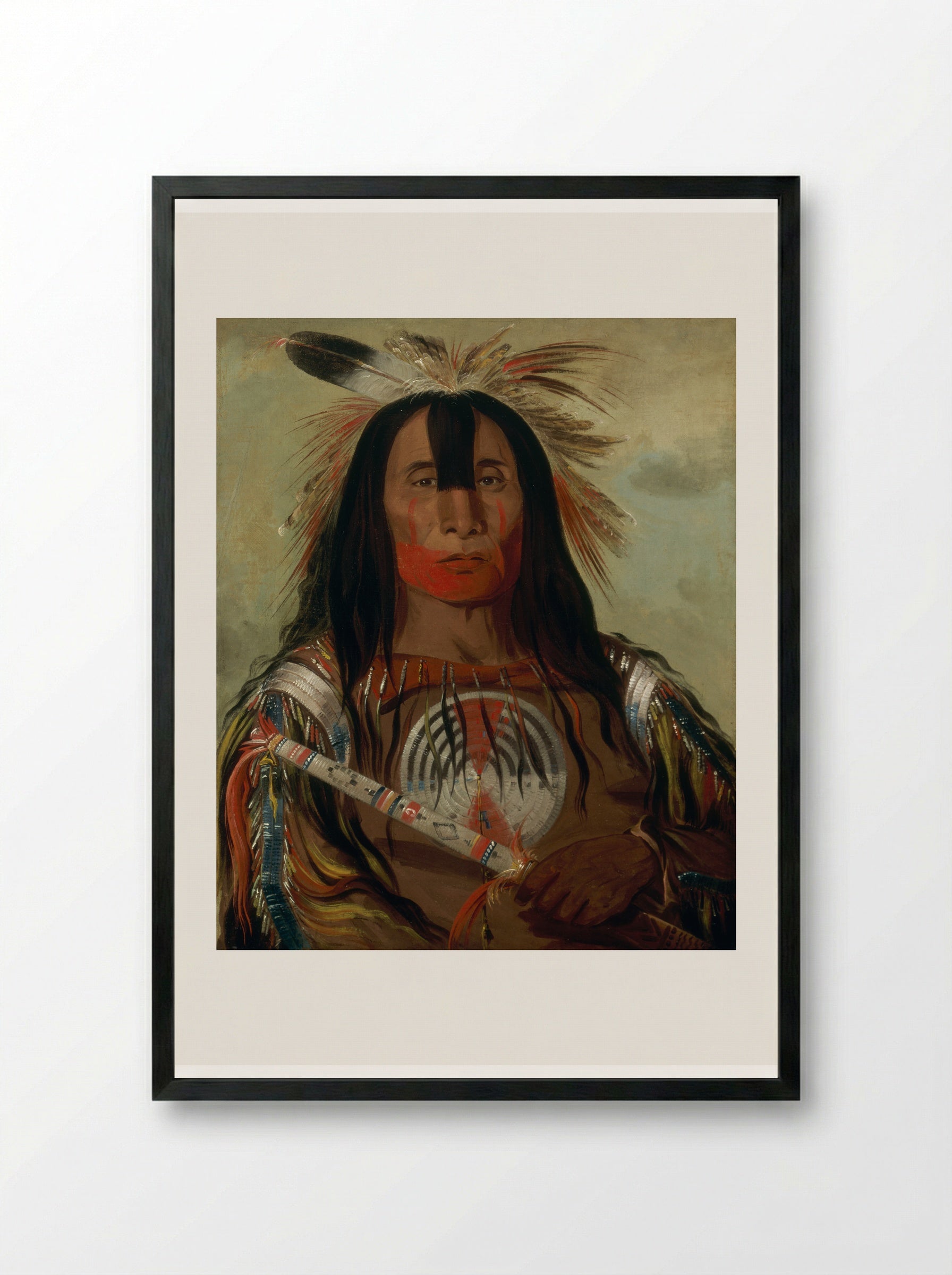 Buffalo Bull, a Grand Pawnee Warrior - George Catlin - Framed Print Black
