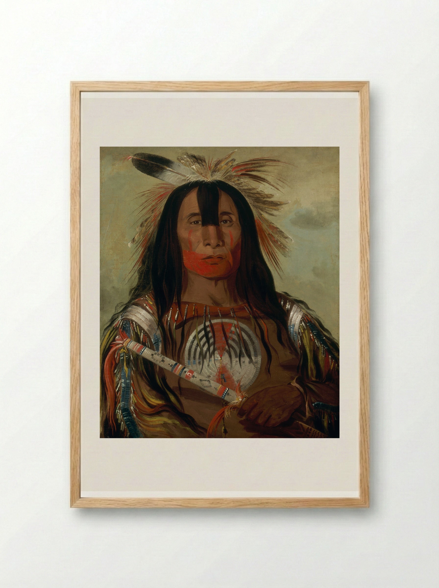 Buffalo Bull, a Grand Pawnee Warrior - George Catlin - Framed Print Wood