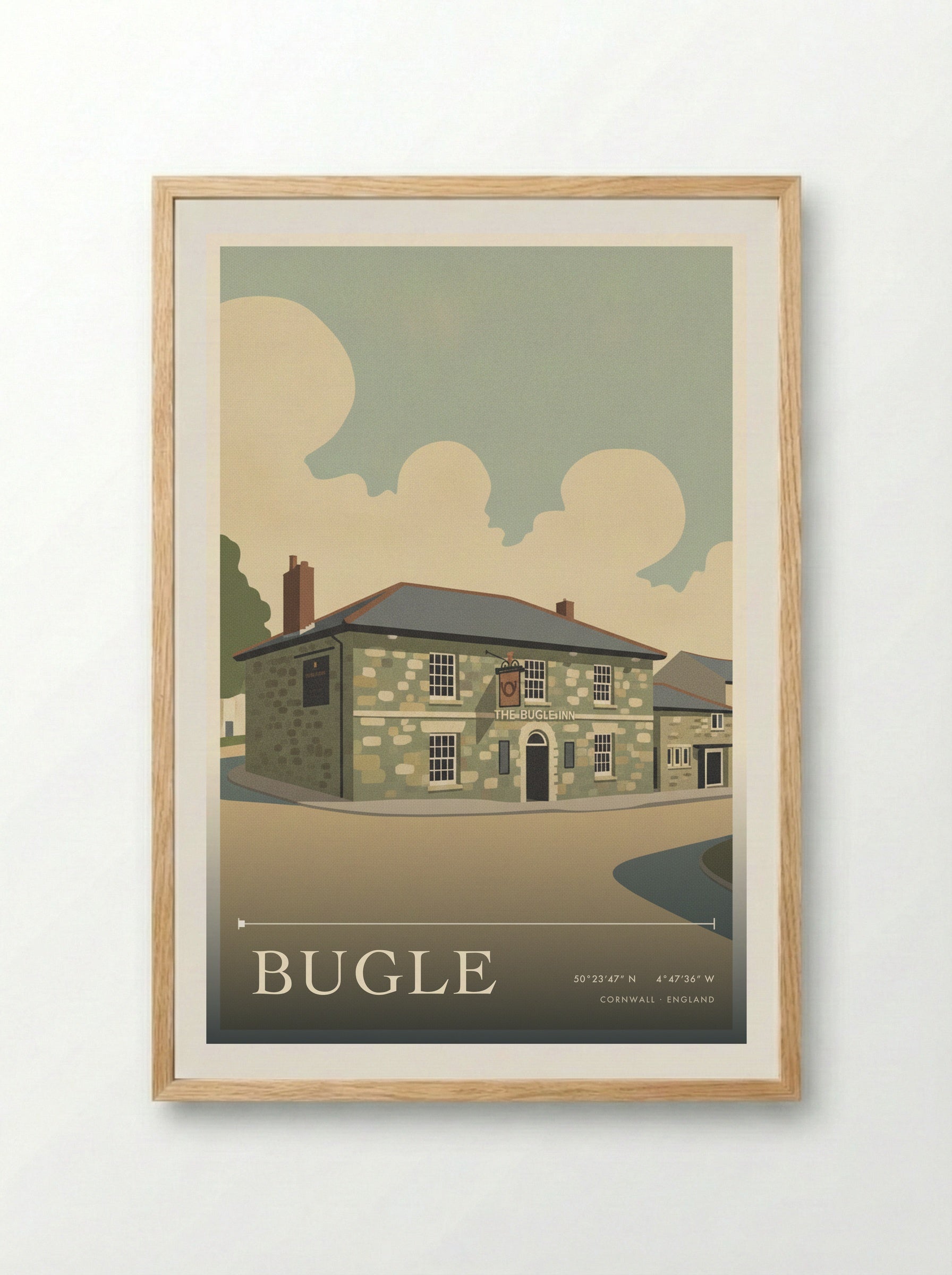 Bugle Cornwall England Travel Poster - Framed Print Wood