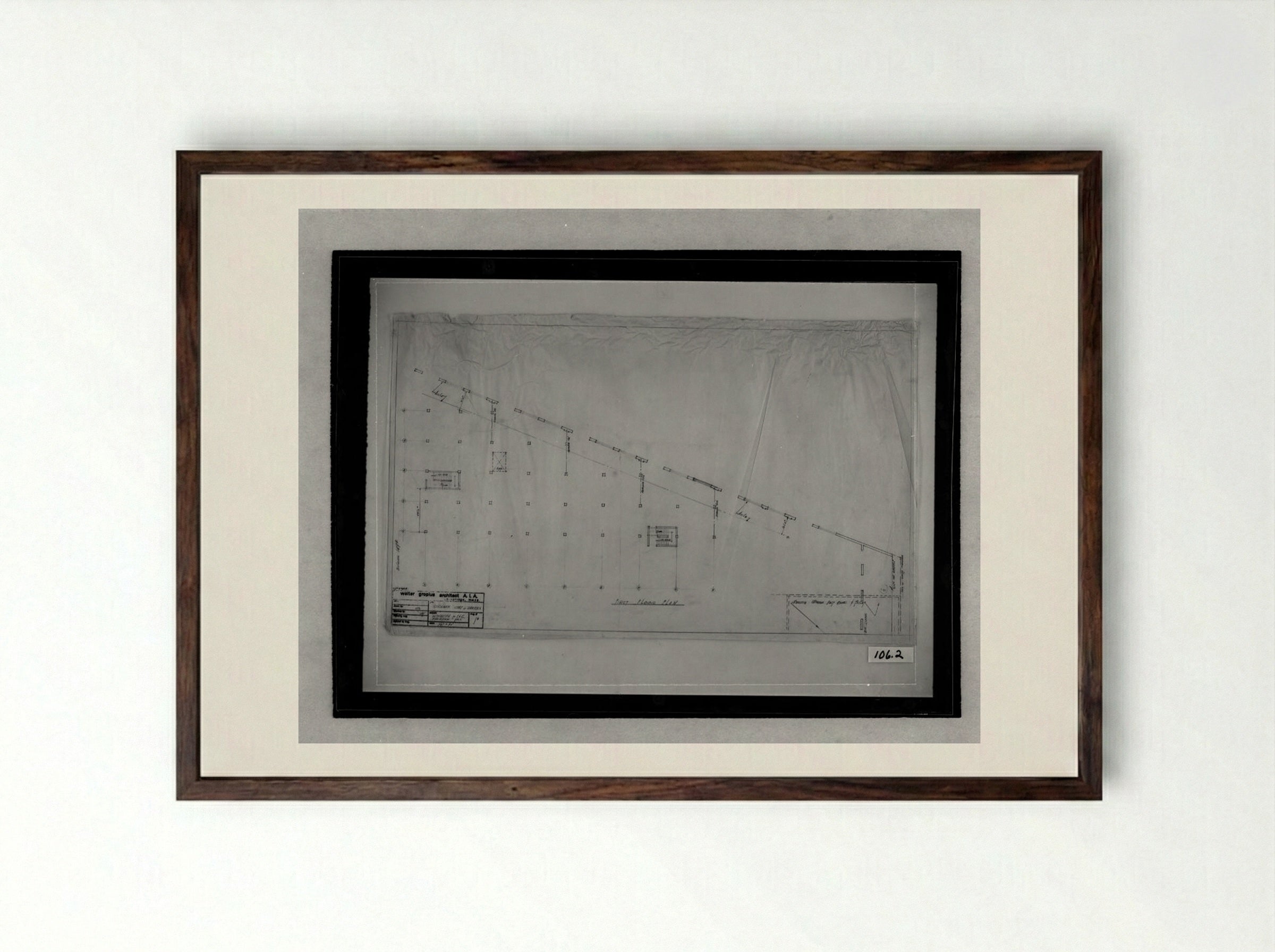 Building Addition and Alterations, Philadelphia: Ground Floor Plan - Walter Gropius - Framed Print Dark Wood