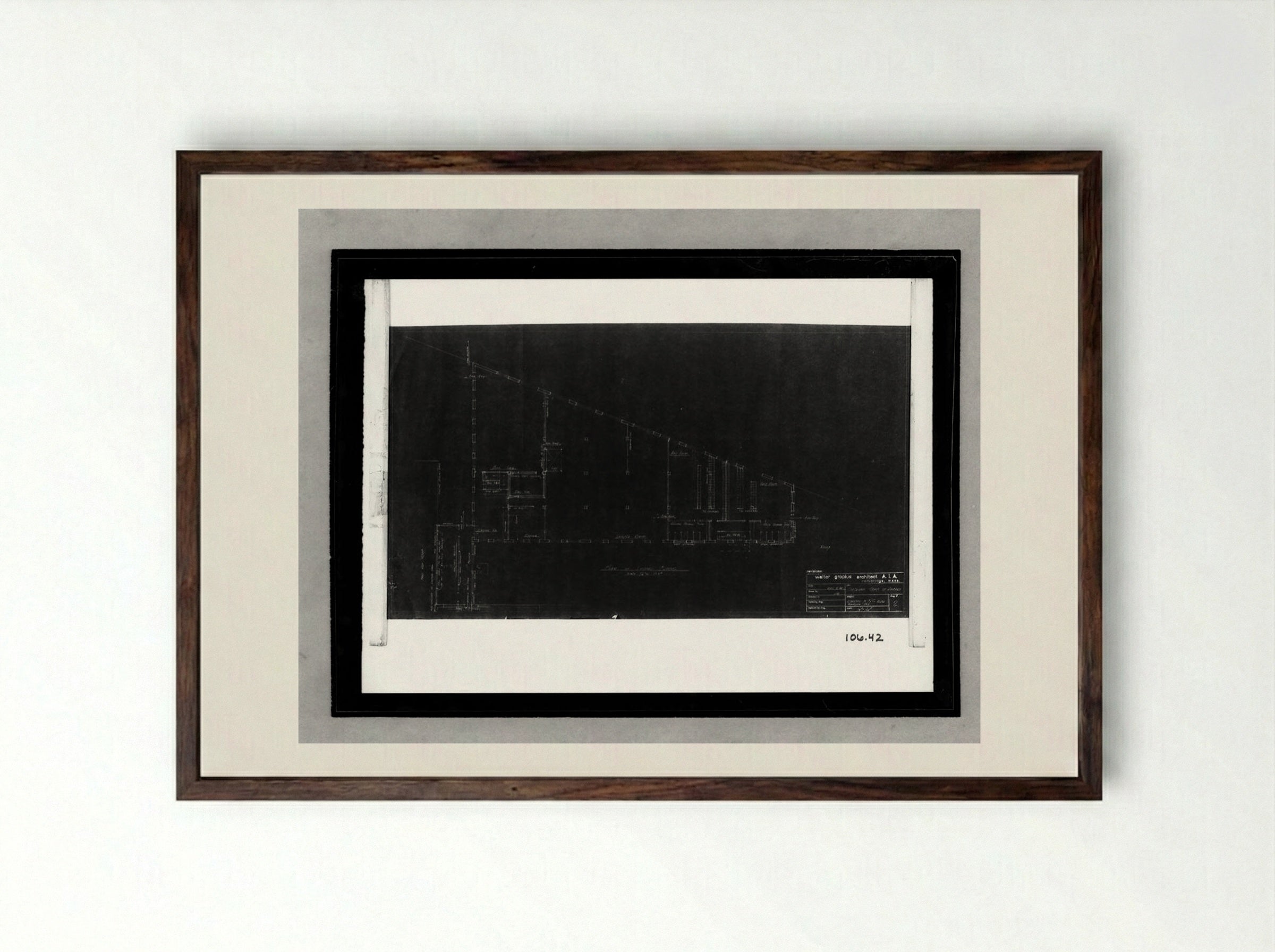 Building Addition and Alterations, Philadelphia: Second Floor Plan - Walter Gropius - Framed Print Dark Wood