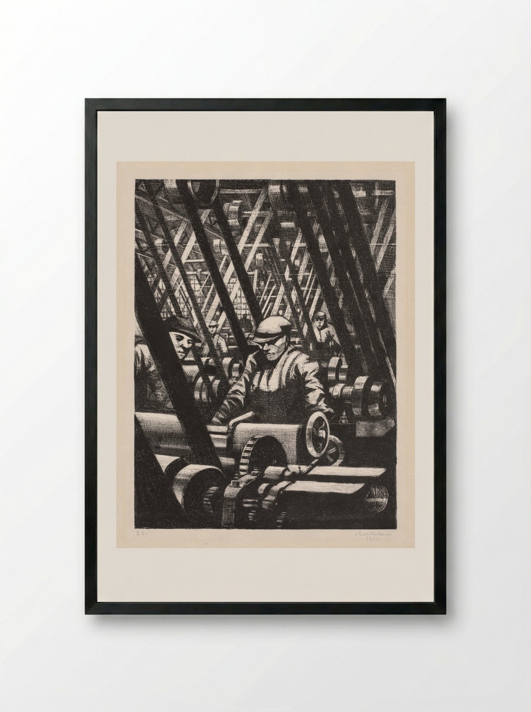 Building Aircraft: Making the Engine - Christopher Nevinson - Framed Print Black
