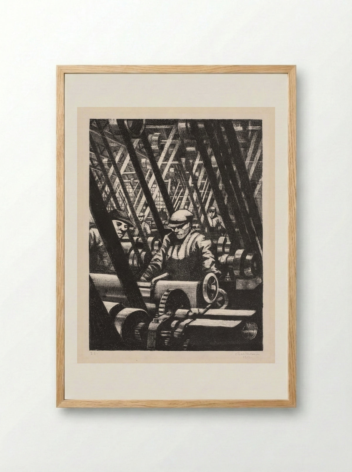 Building Aircraft: Making the Engine - Christopher Nevinson - Framed Print Wood