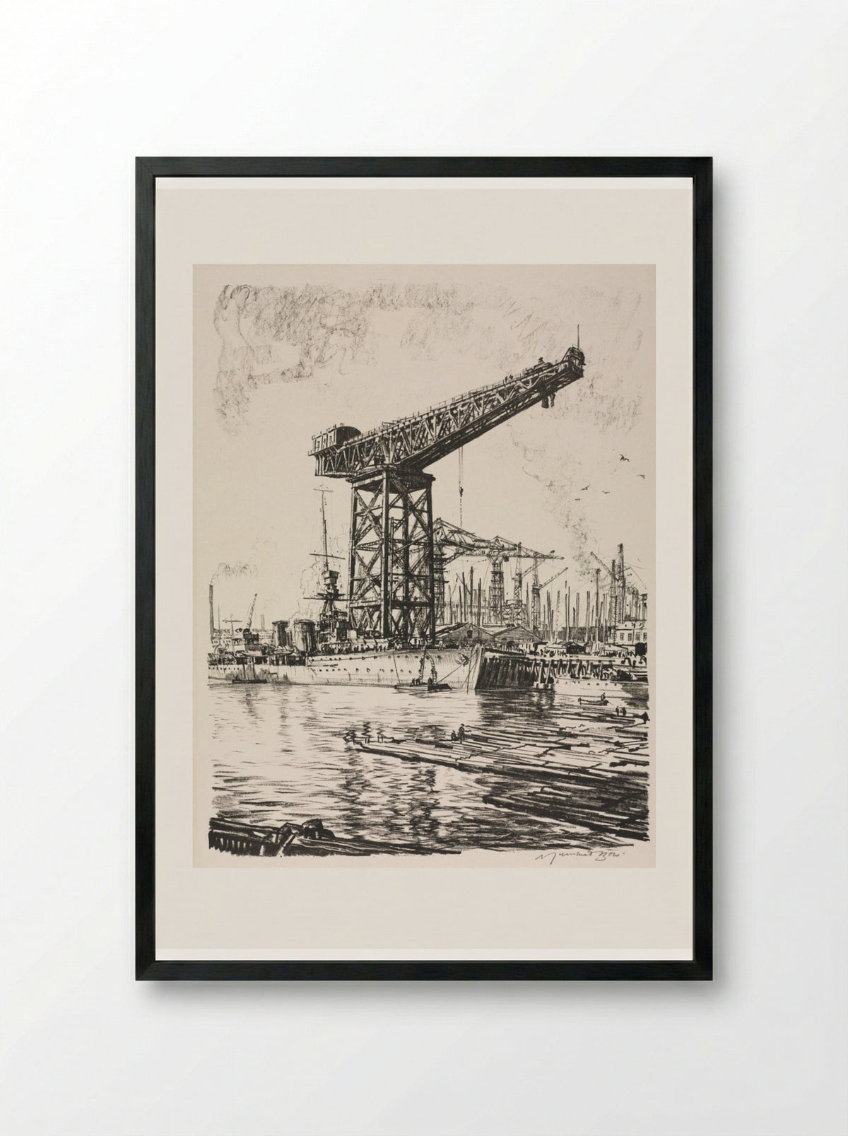 Building Ships: A Fitting Out Basin - Muirhead Bone - Framed Print Black