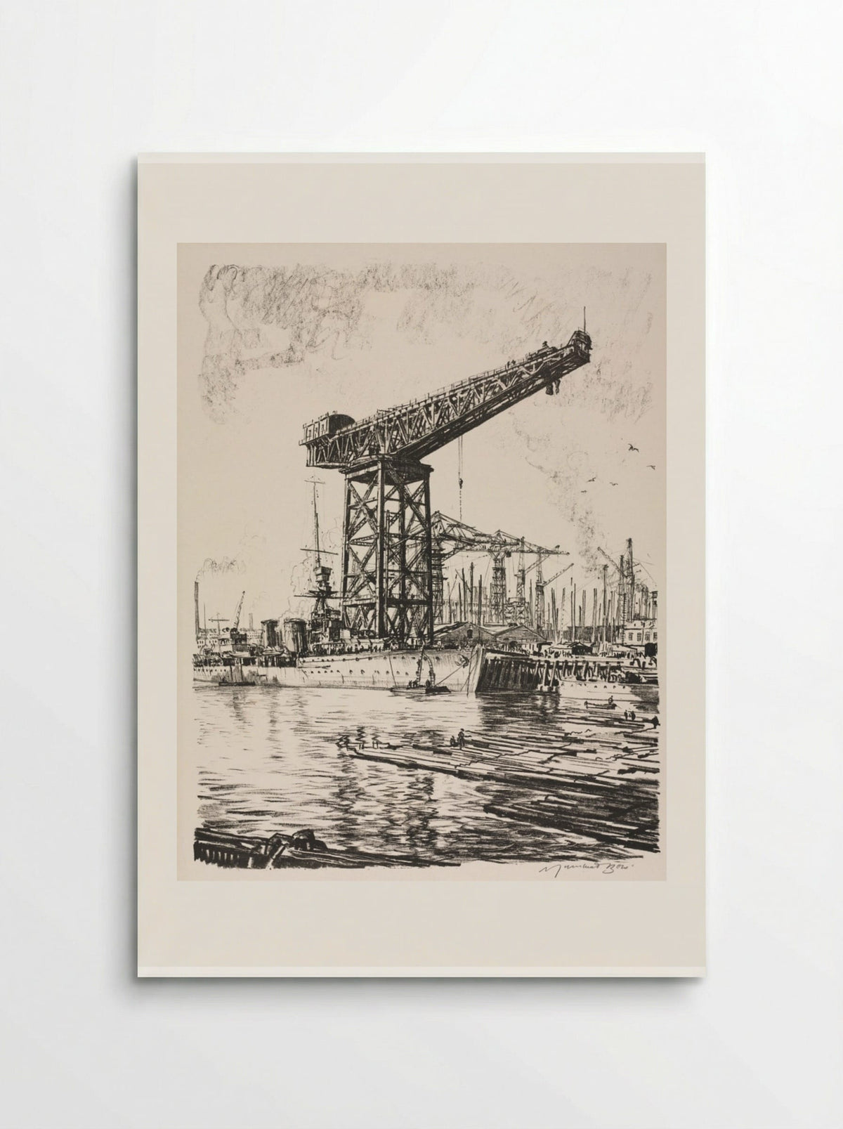 Building Ships: A Fitting Out Basin - Muirhead Bone - Poster