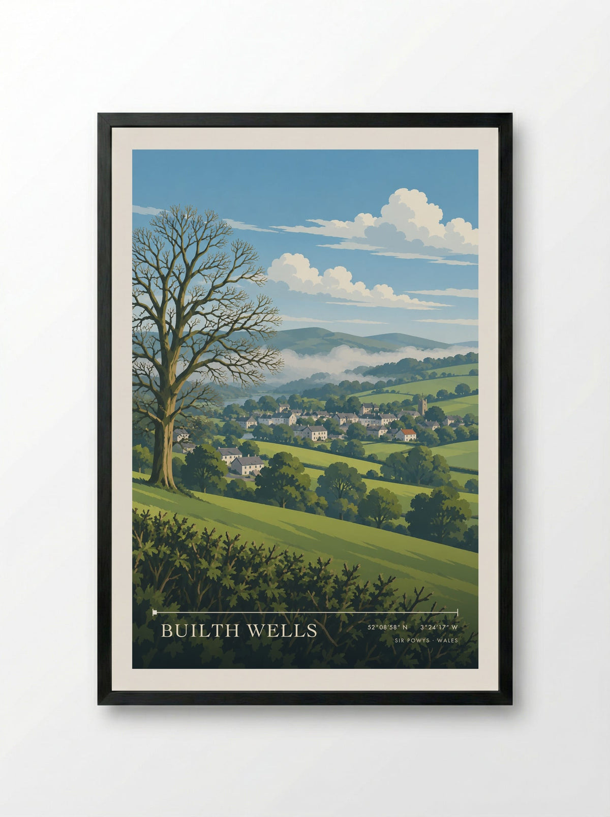 Builth Wells, Sir Powys | Travel Poster - Framed Print Black