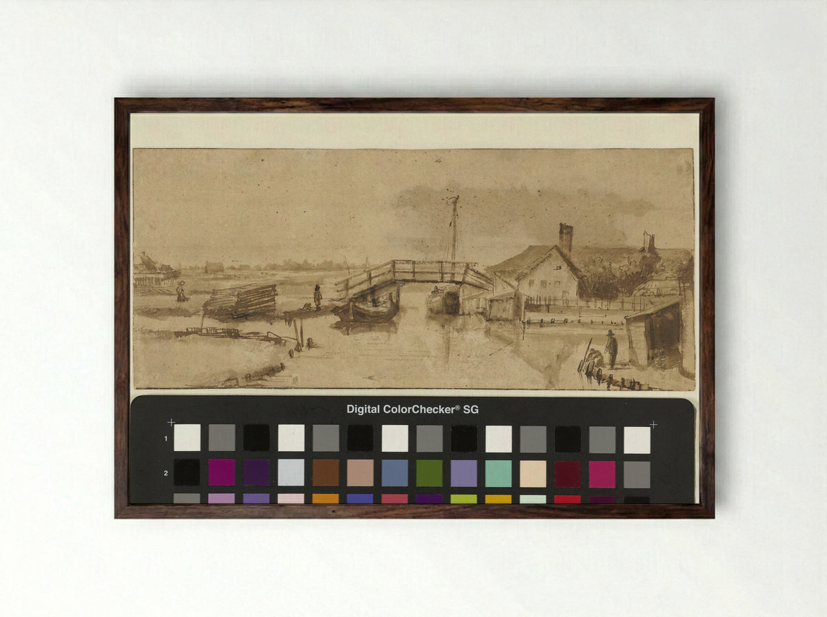 Buiten het Zaagmolenpoortje te Amsterdam - Abraham van Dijck - Framed Print Dark Wood