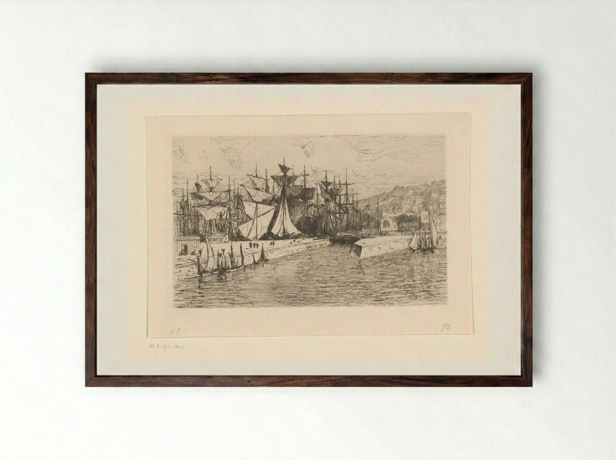 Buitenhaven en dokken in Honfleur - Carel Nicolaas Storm van 's-Gravesande - Framed Print Dark Wood