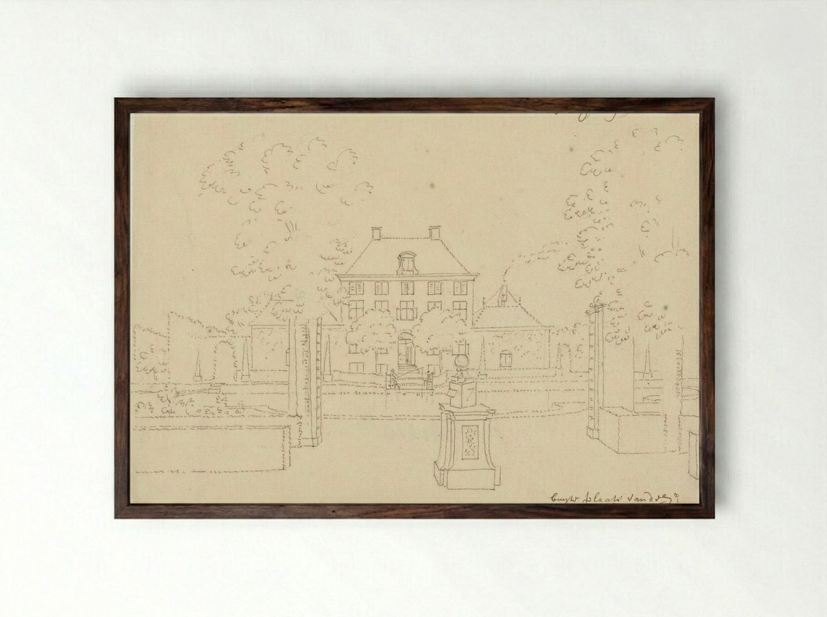 Buitenplaats van Gerard van Loon, achteraanzicht met tuin - Cornelis Pronk - Framed Print Dark Wood
