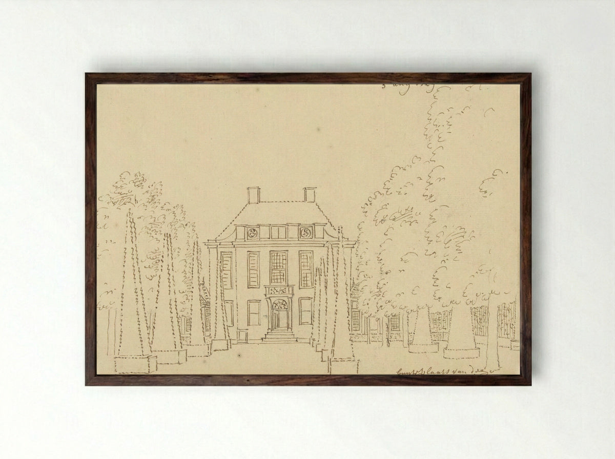 Buitenplaats van Gerard van Loon; vooraanzicht - Cornelis Pronk - Framed Print Dark Wood