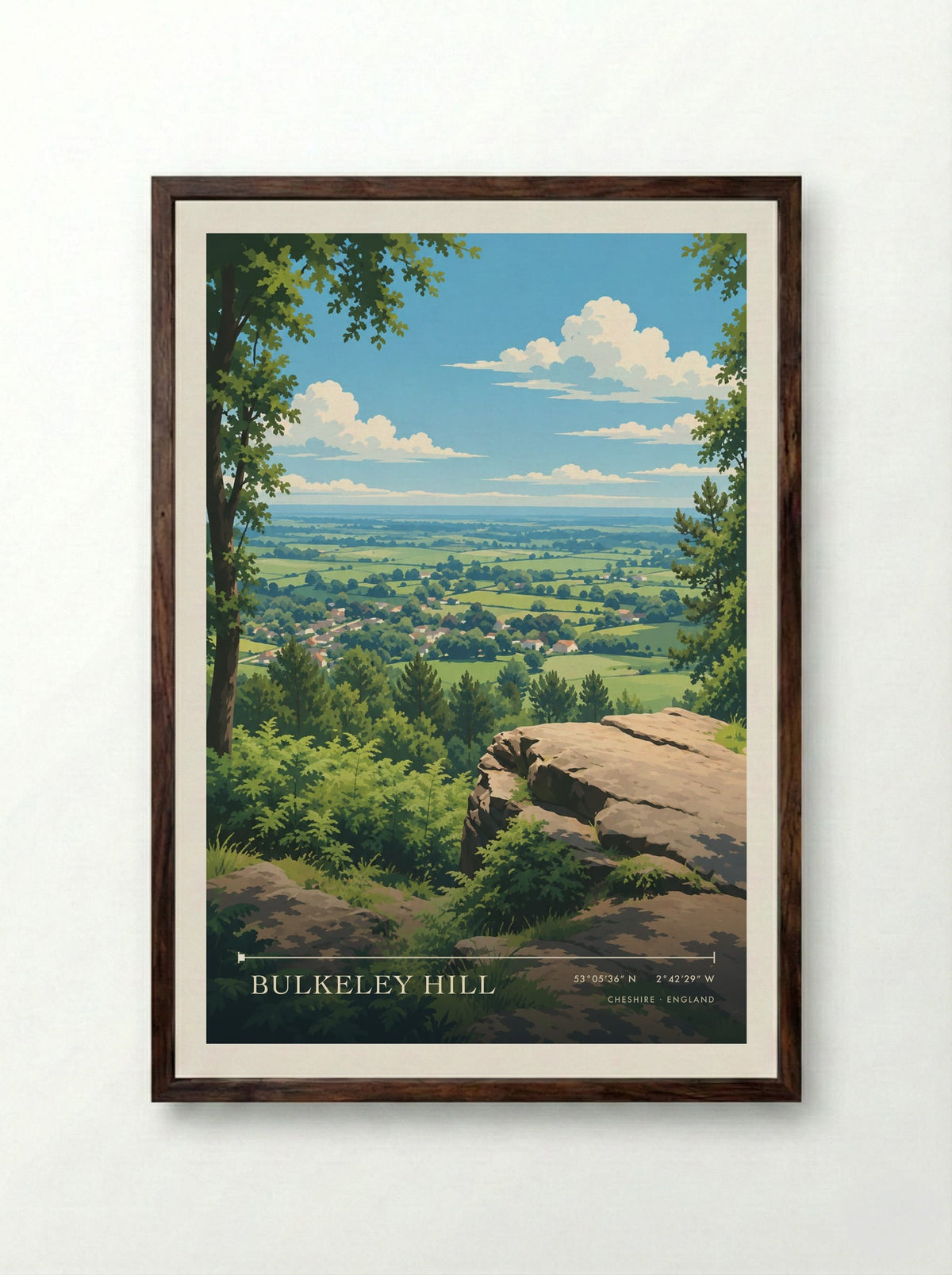 Bulkeley Hill, Cheshire | Travel Poster - Framed Print Dark Wood