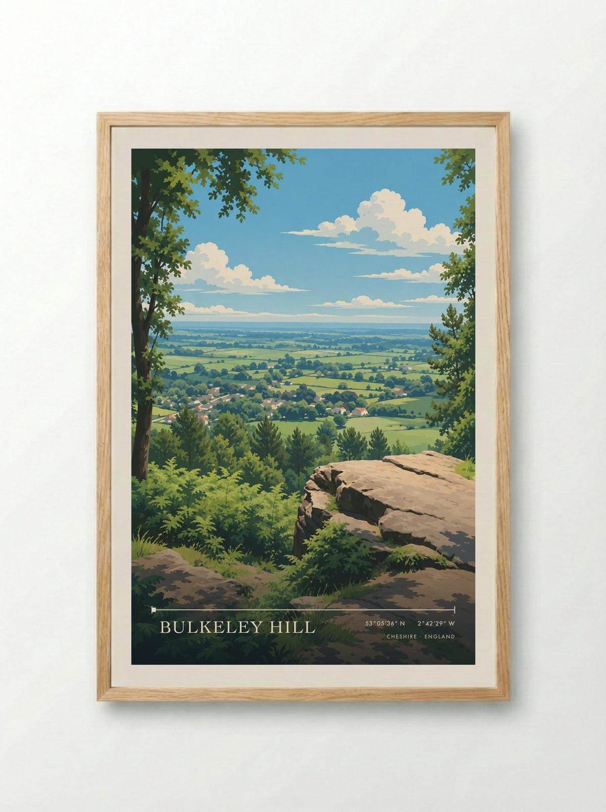 Bulkeley Hill, Cheshire | Travel Poster - Framed Print Wood