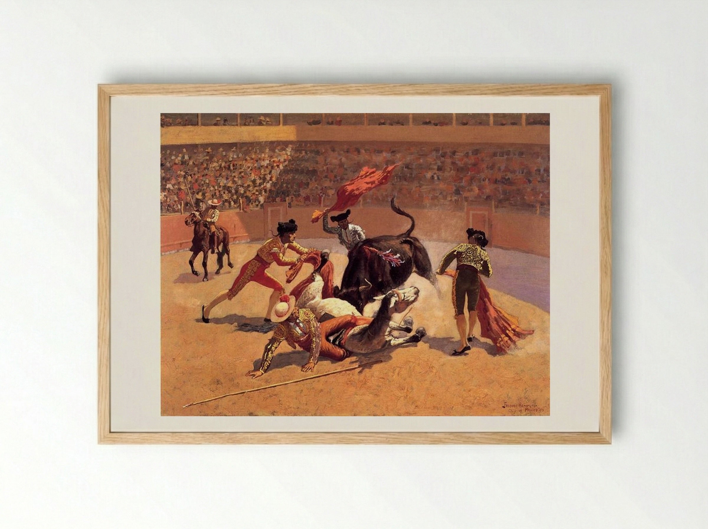 Bull Fight in Mexico - Frederic Remington - Framed Print Wood